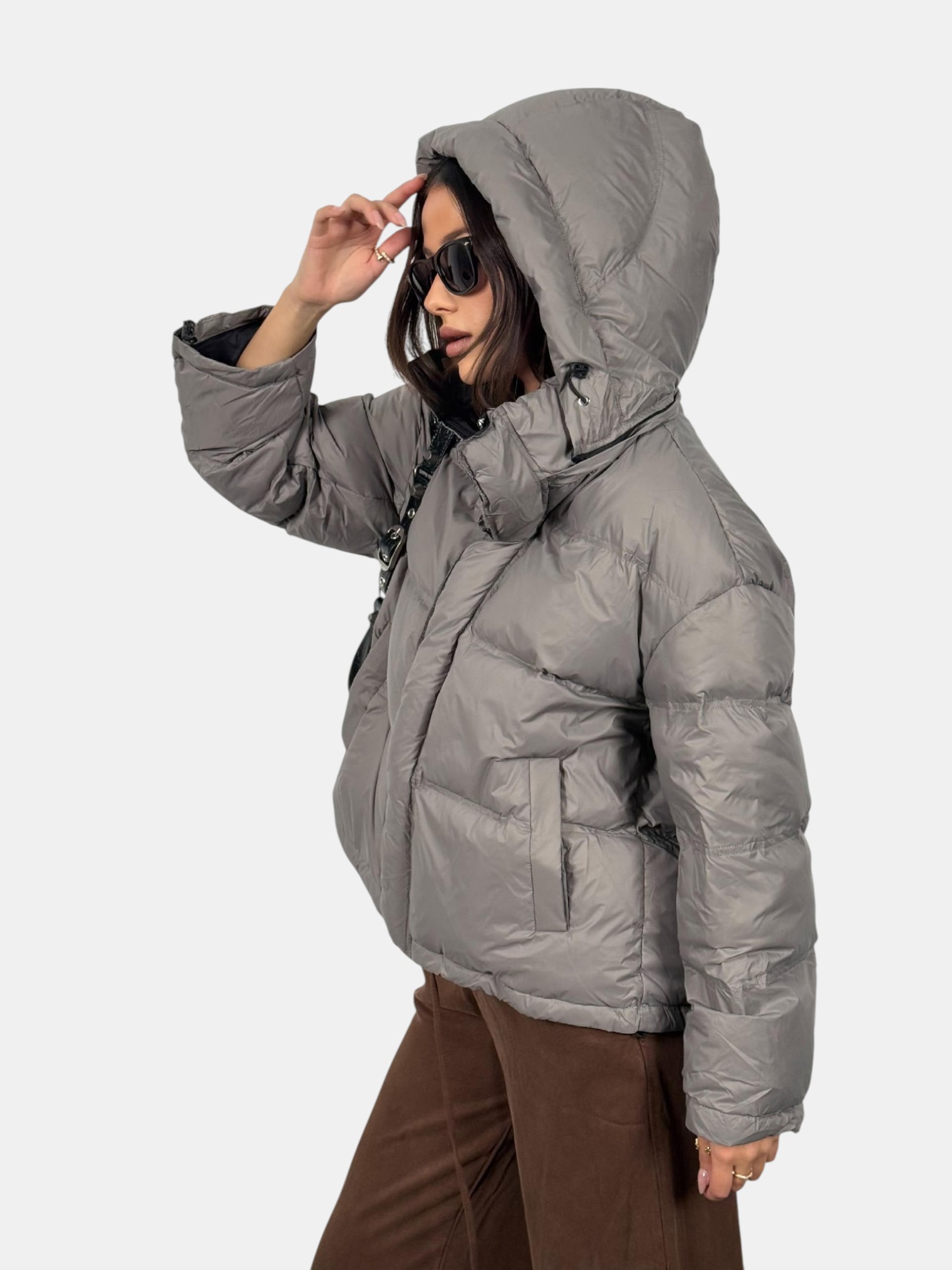 Пуховик оверсайз серый 3155