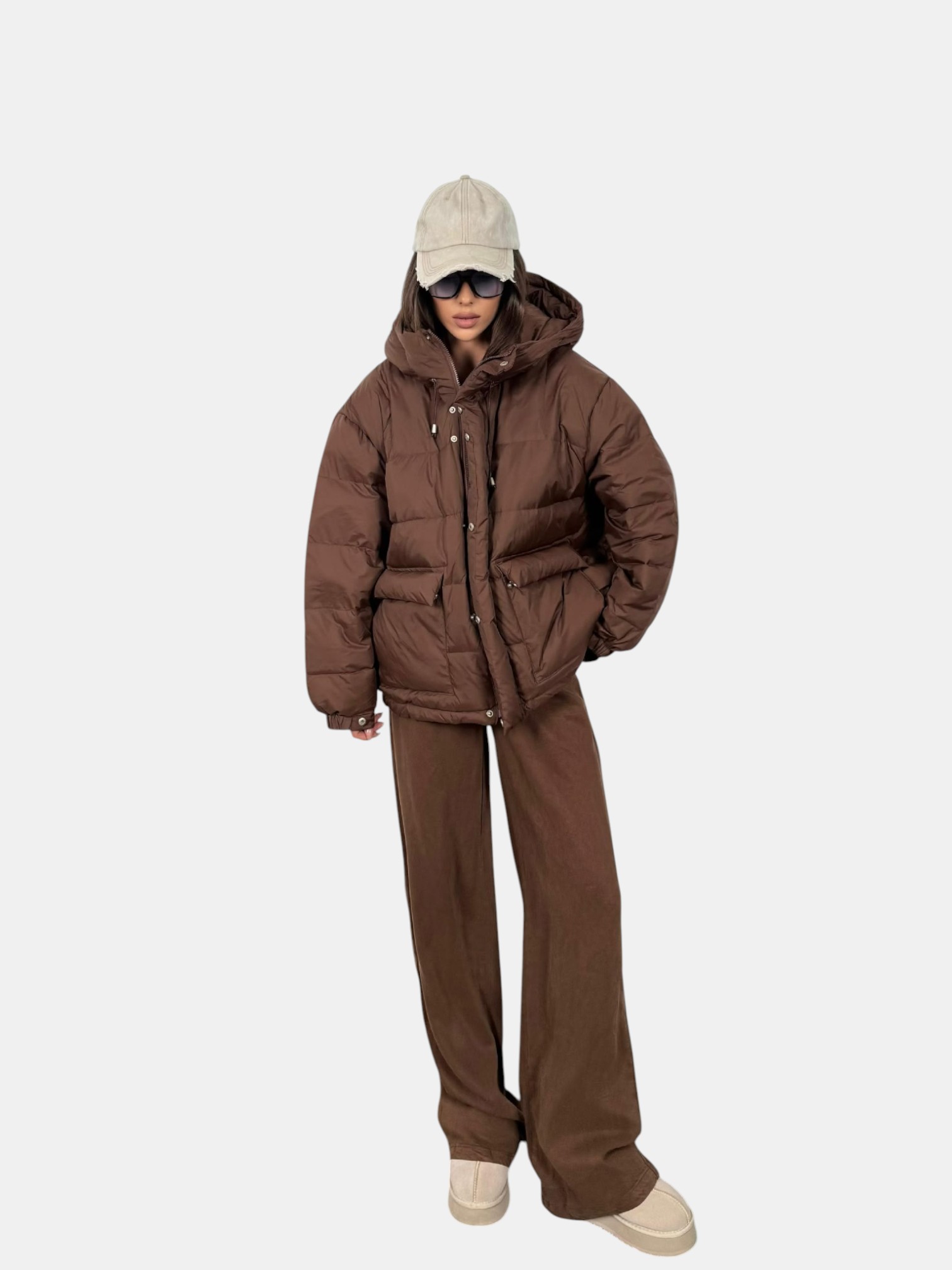 Пуховик оверсайз коричневый