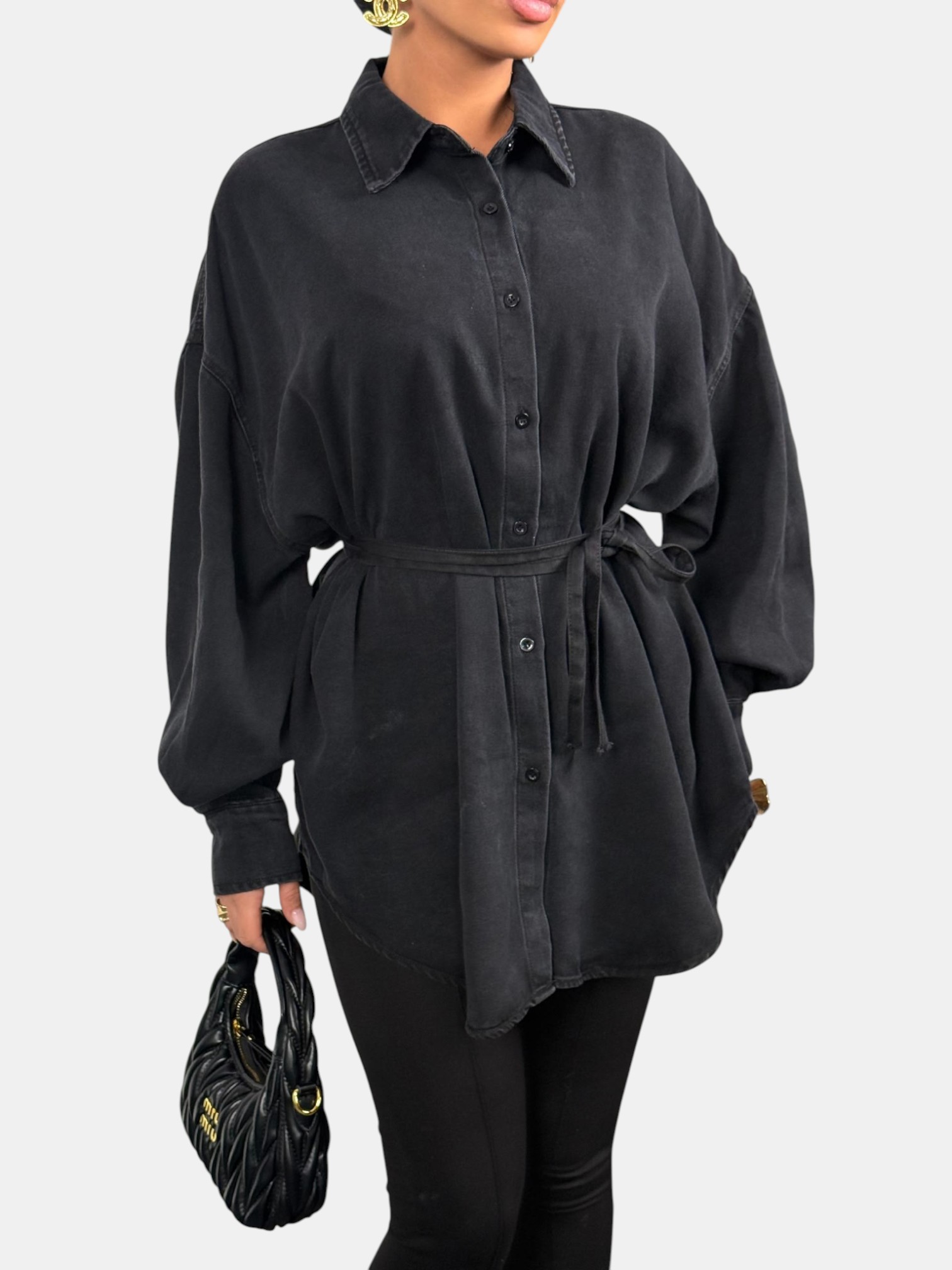 Джинсовые рубашки оверсайз черная 3191 Джинсовые рубашки оверсайз черная 3191