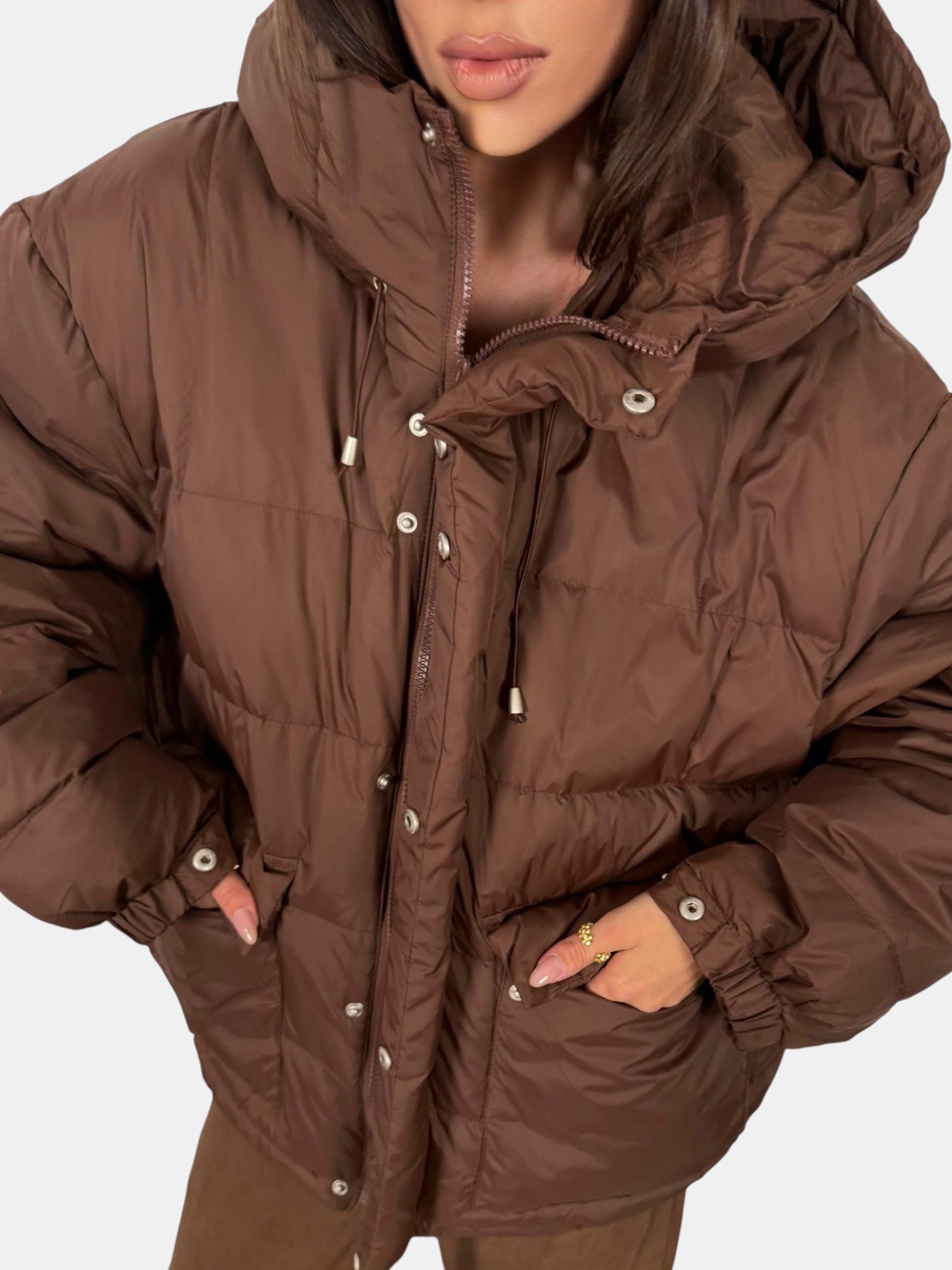 Пуховик оверсайз коричневый