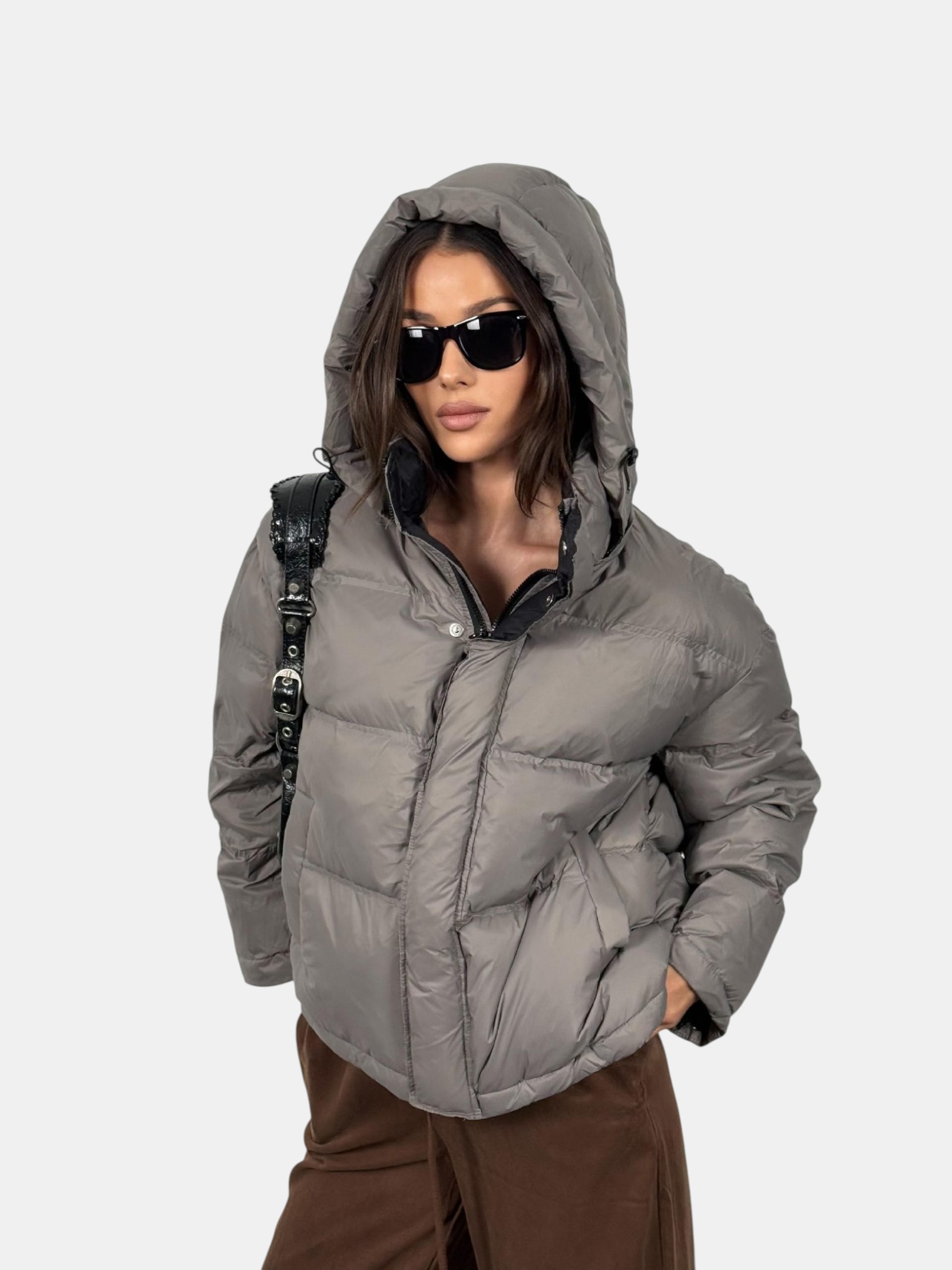 Пуховик оверсайз серый