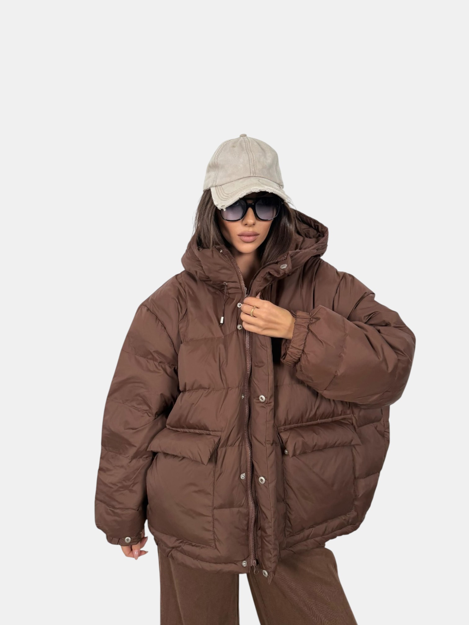Пуховик оверсайз коричневый