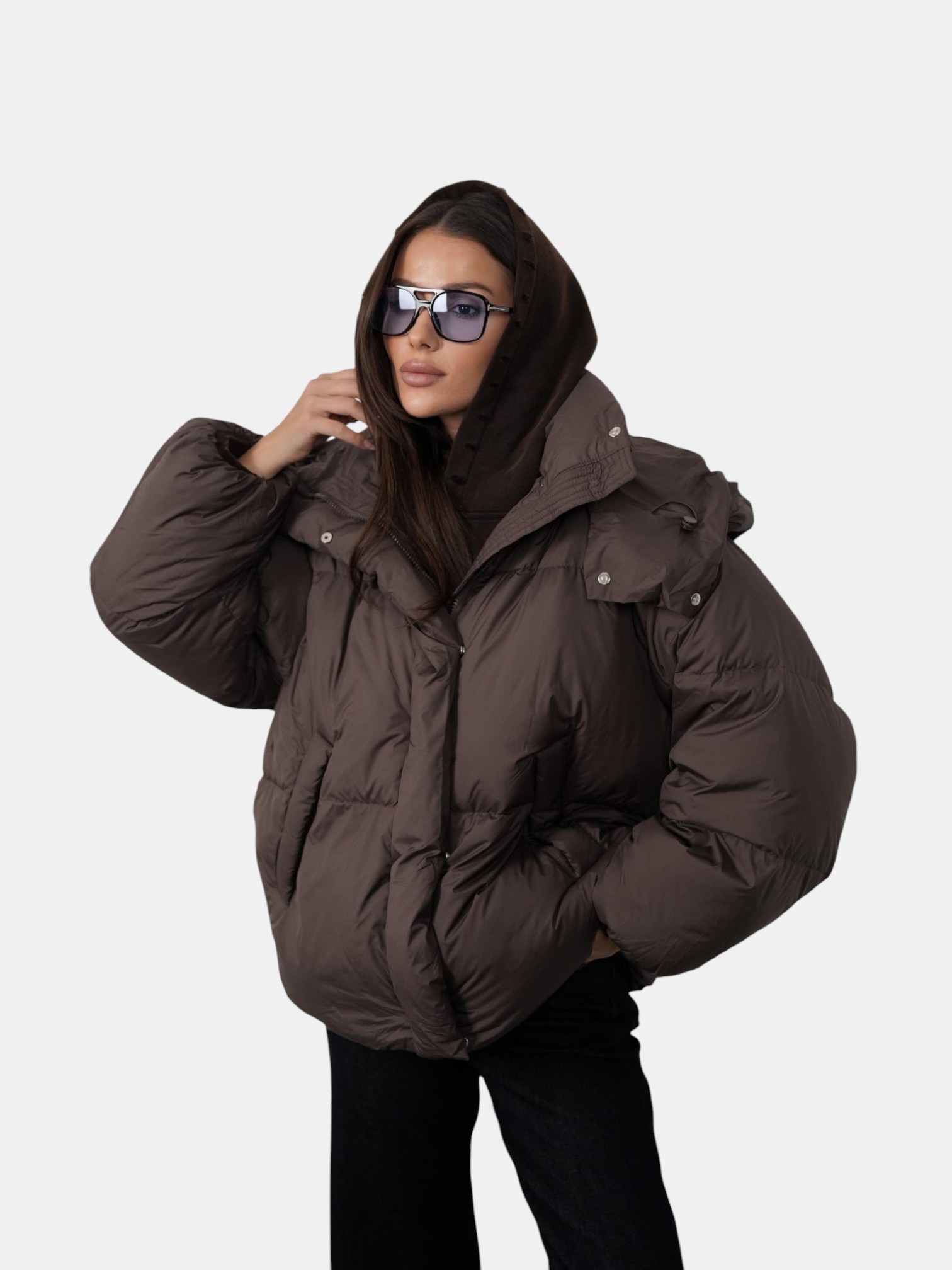 Пуховик оверсайз коричневый 3162