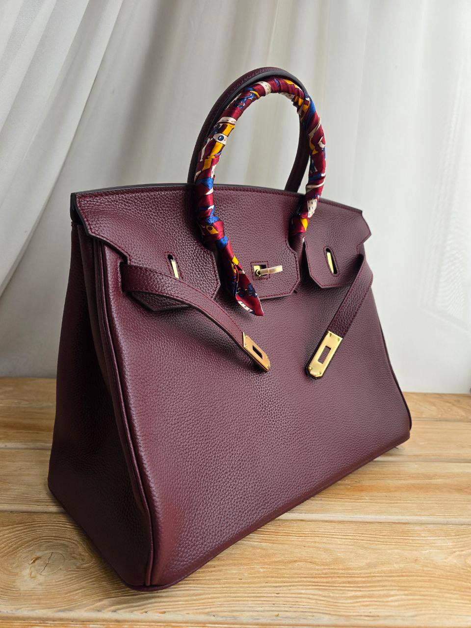 Сумка Hermes Birkin из натуральной кожи бордовая 3142