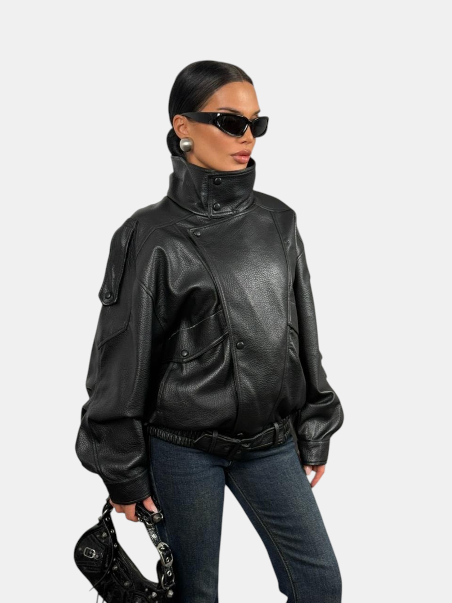 Косуха кожаная в стиле оверсайз черная 3207 Косуха кожаная в стиле оверсайз черная 3207