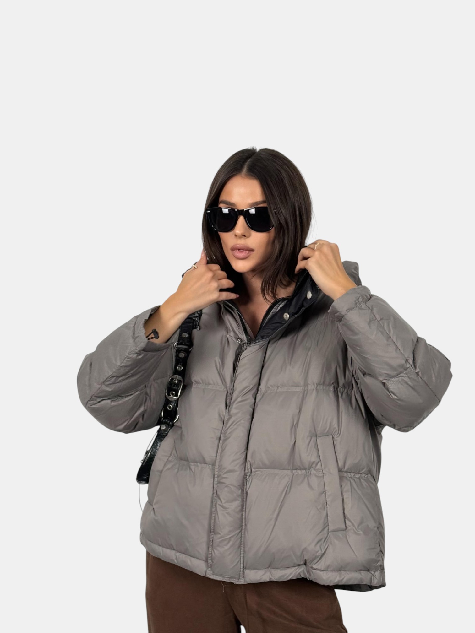 Пуховик оверсайз серый