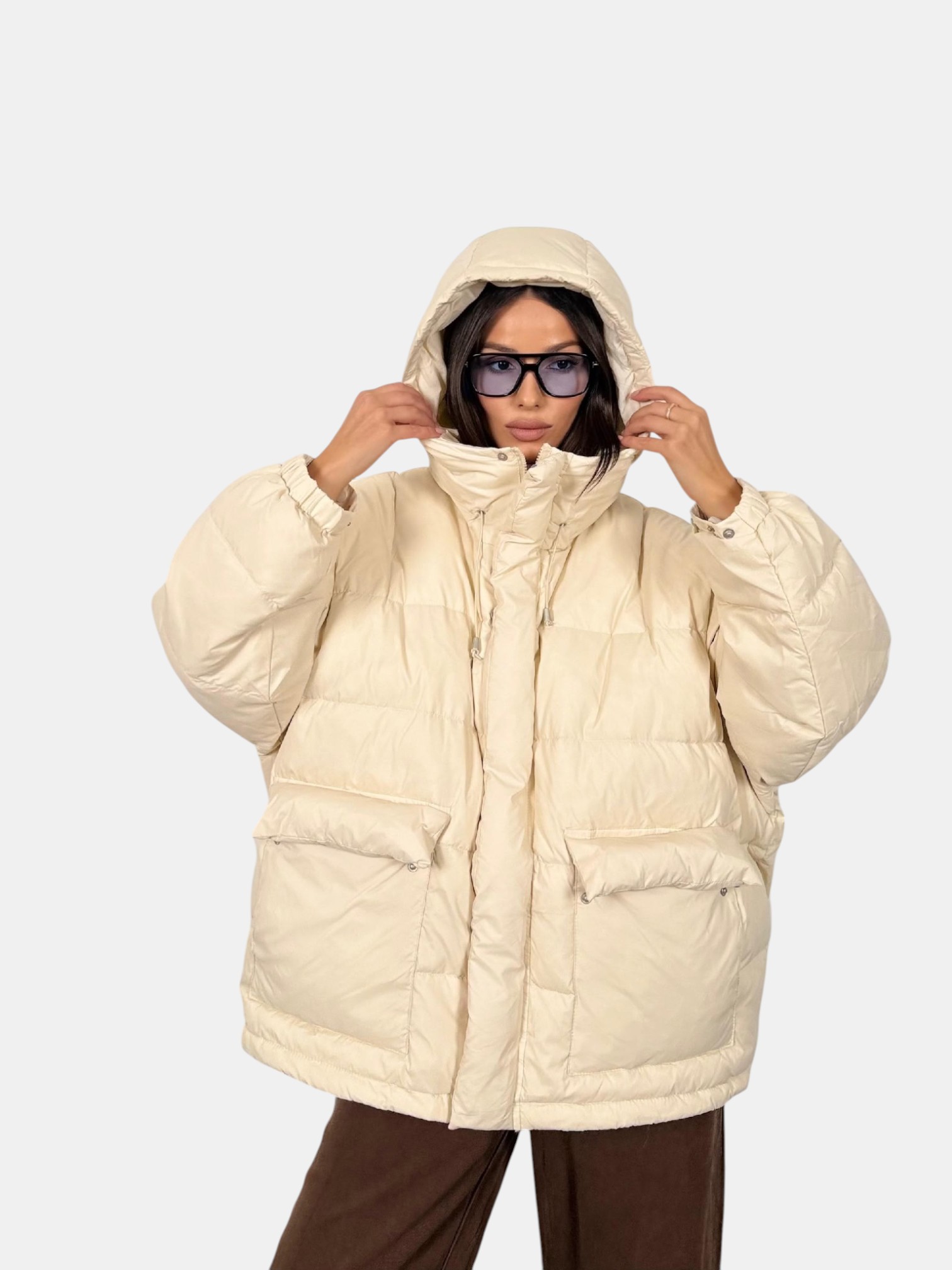 Пуховик оверсайз бежевый 3149