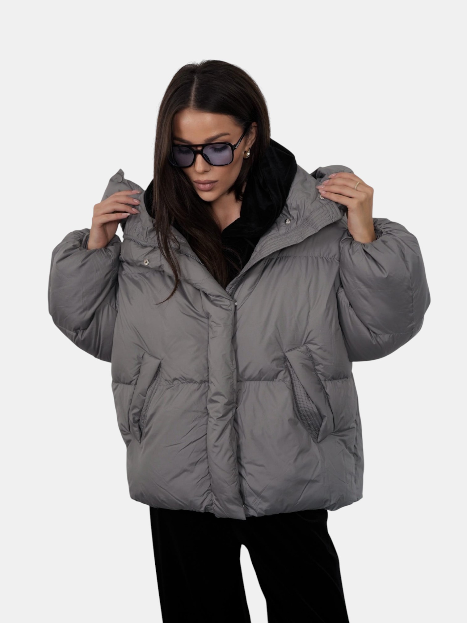 Пуховик оверсайз серый