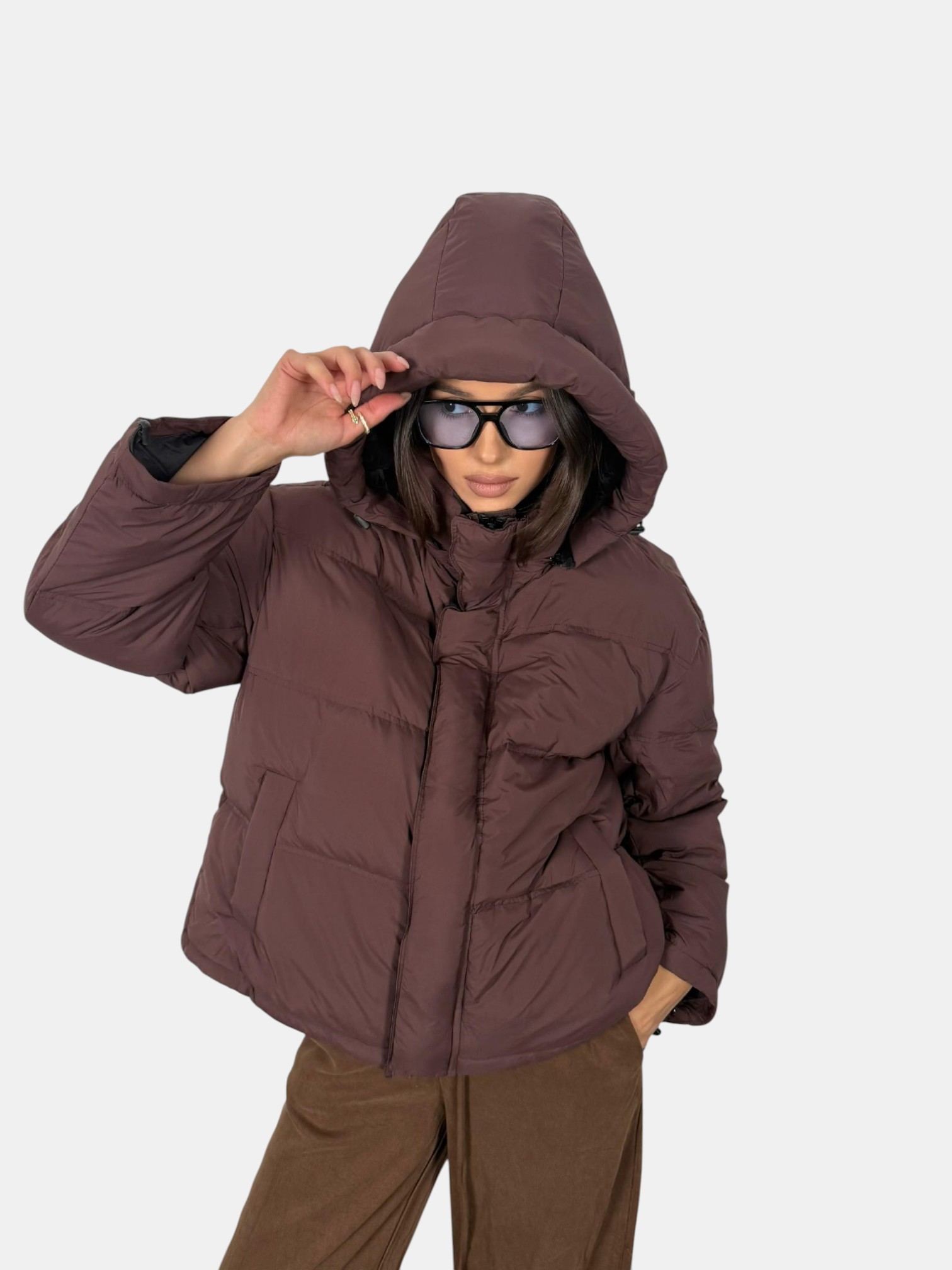 Пуховик оверсайз бордовый 3156