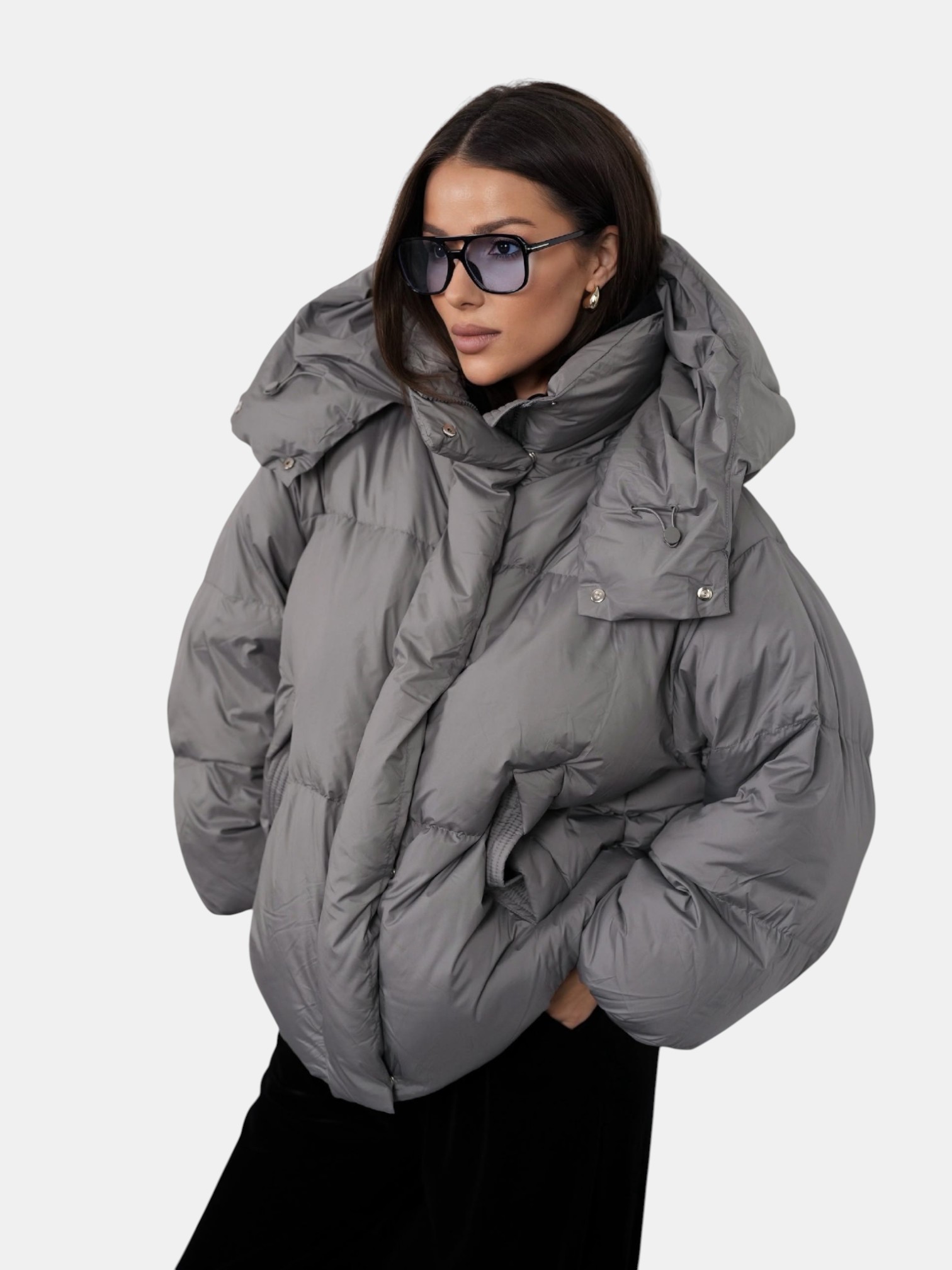 Пуховик оверсайз серый 3160