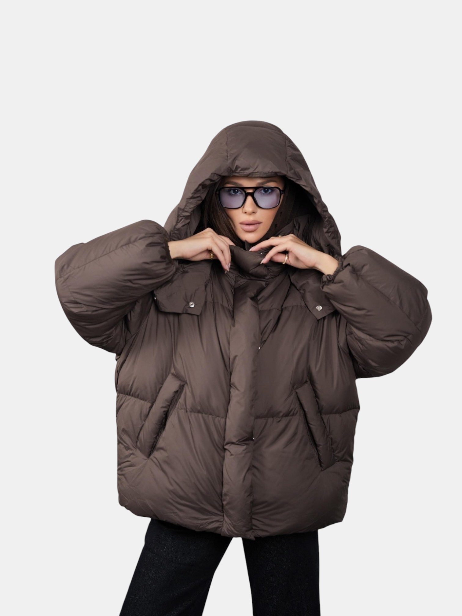 Пуховик оверсайз коричневый