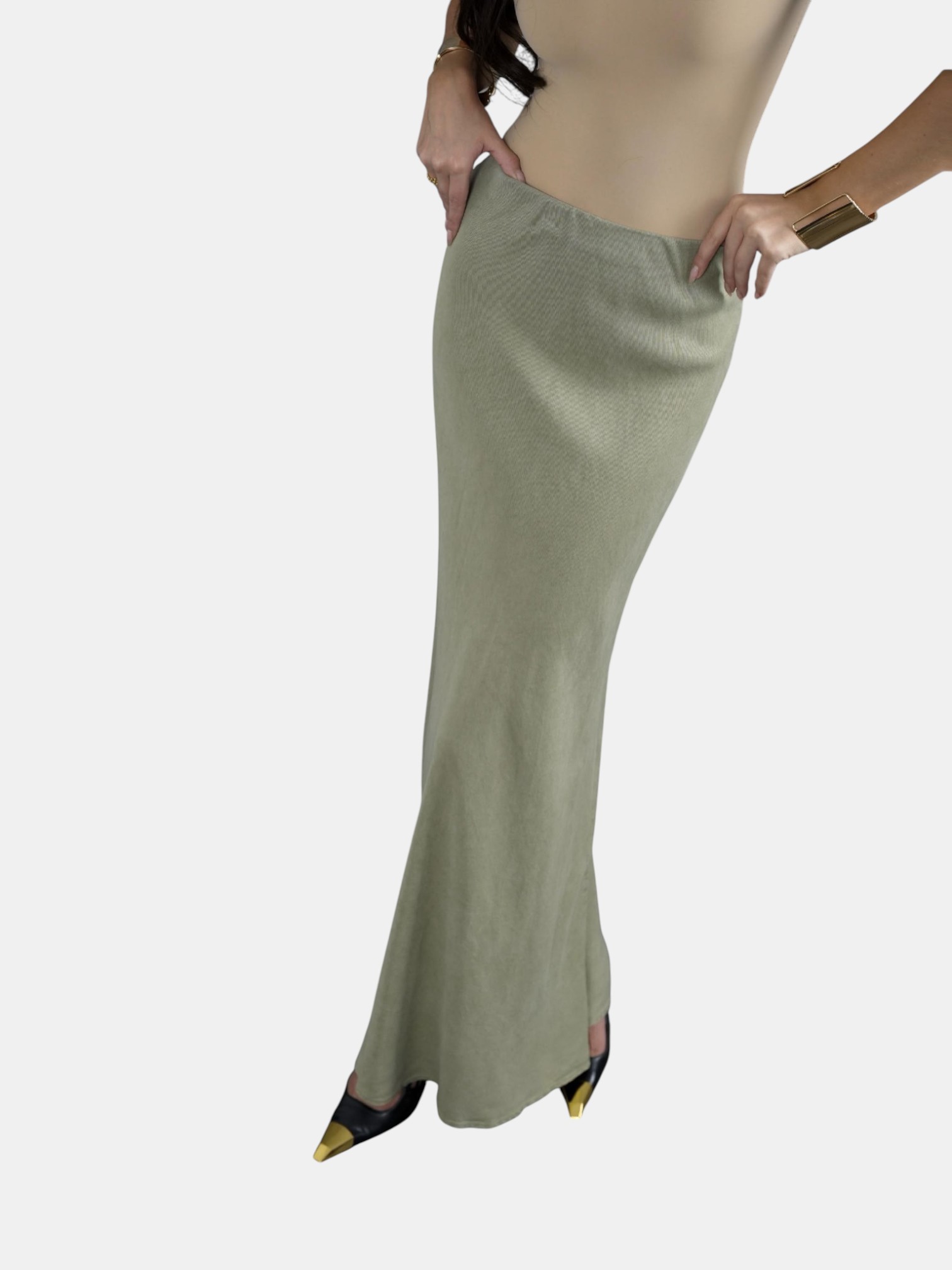 Джинсовая юбка фисташковая 3194