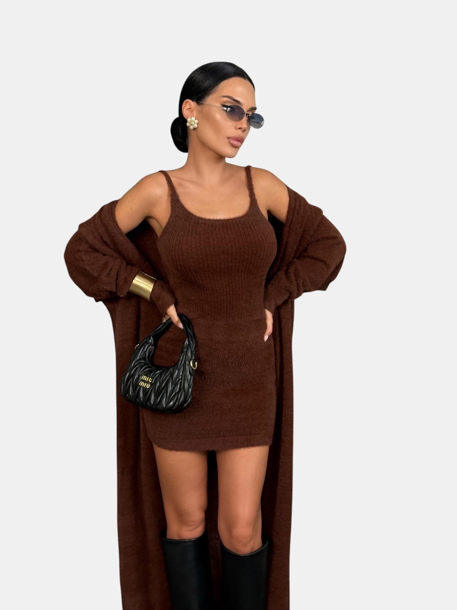 Костюм махровая тройка с юбкой коричневый 3217 Костюм махровая тройка с юбкой коричневый 3217