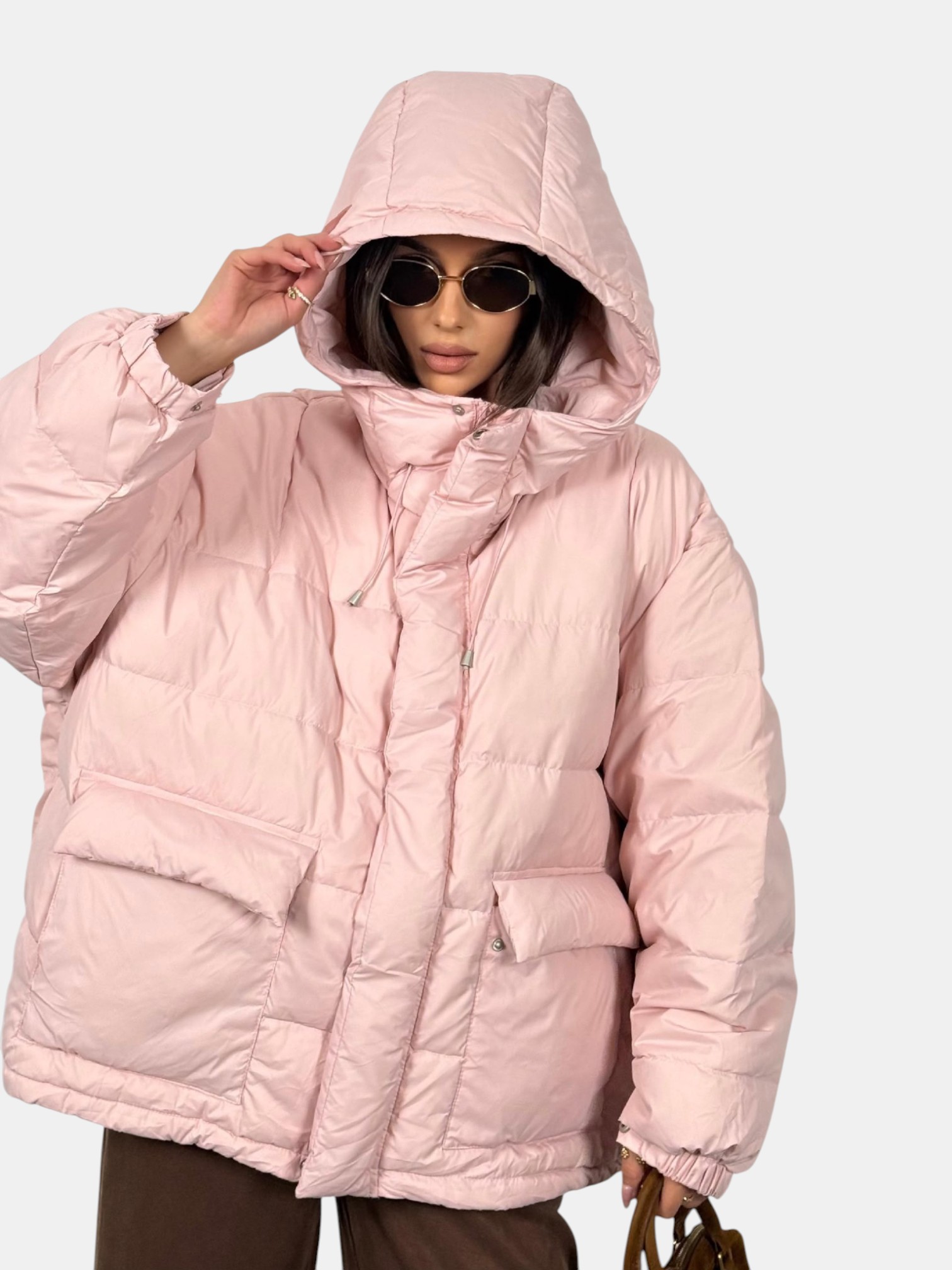 Пуховик оверсайз розовый 3148