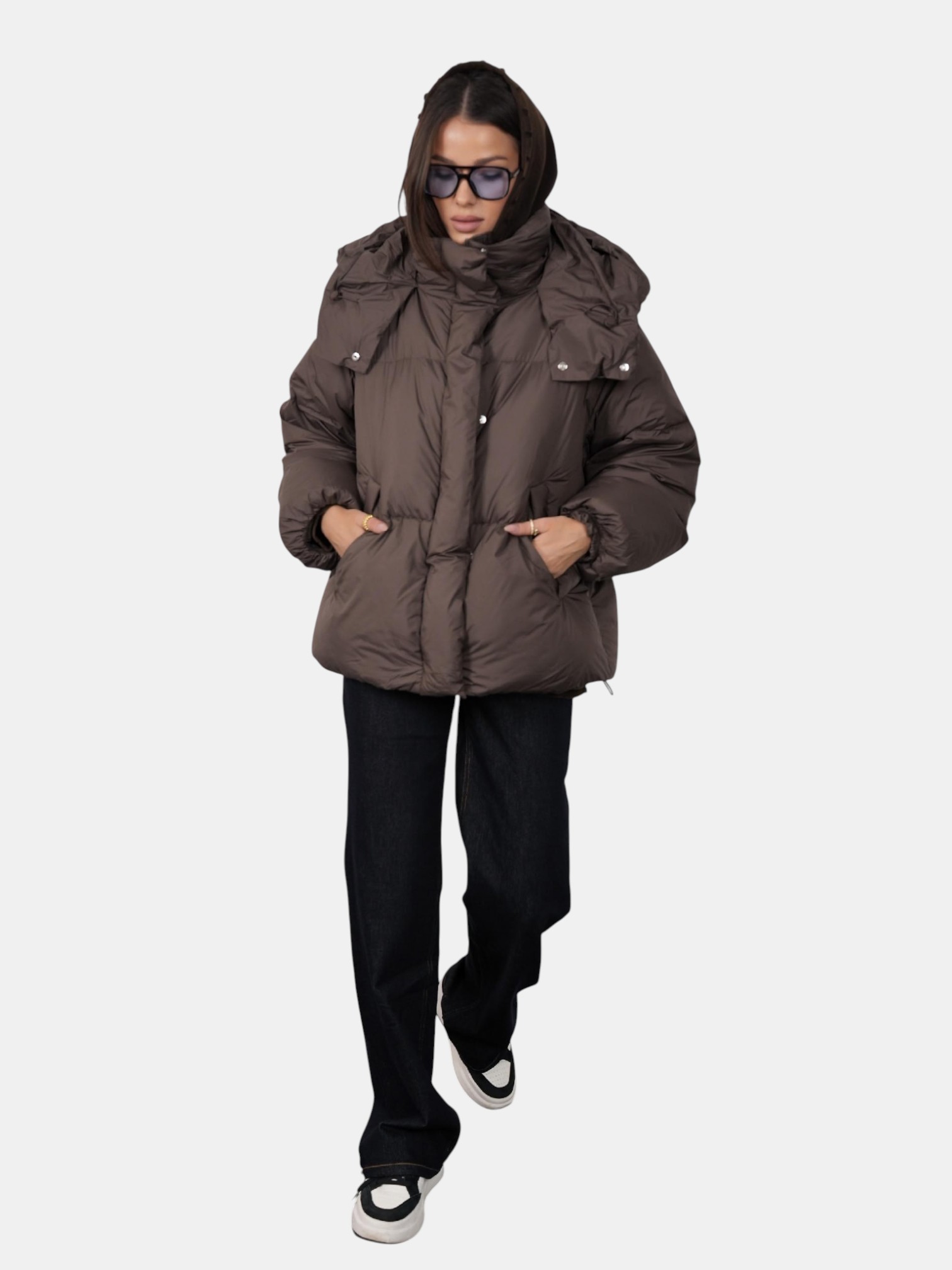 Пуховик оверсайз коричневый