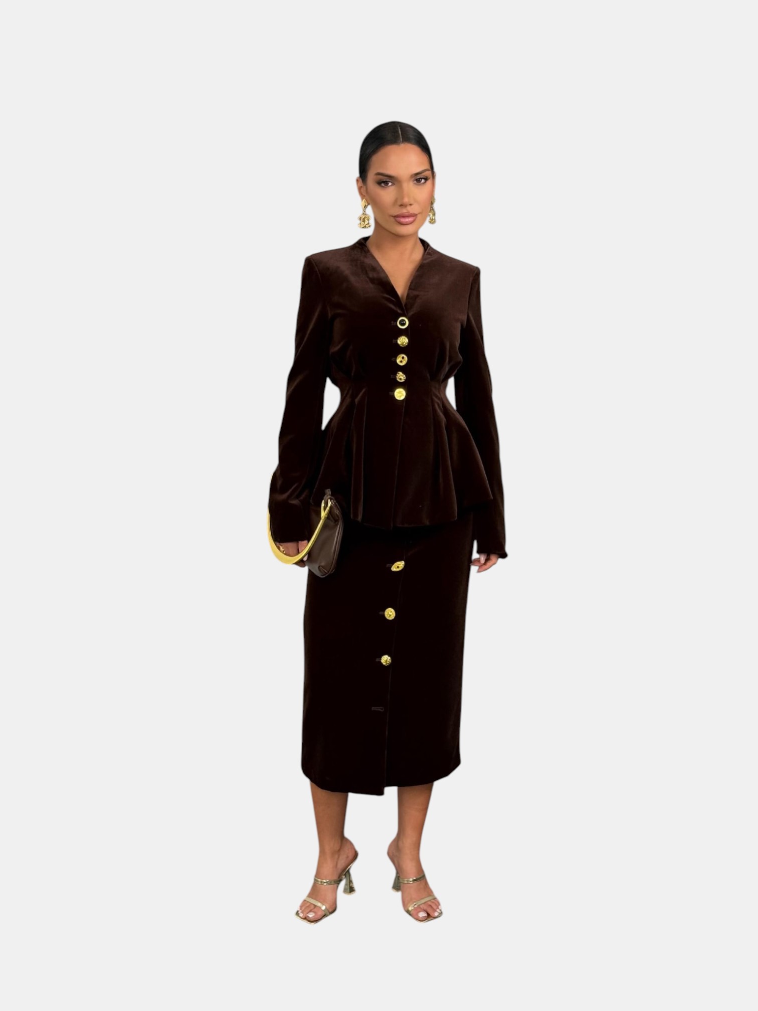 Бархатный костюм Schiaparelli с юбкой коричневый 3189 Бархатный костюм Schiaparelli с юбкой коричневый 3189