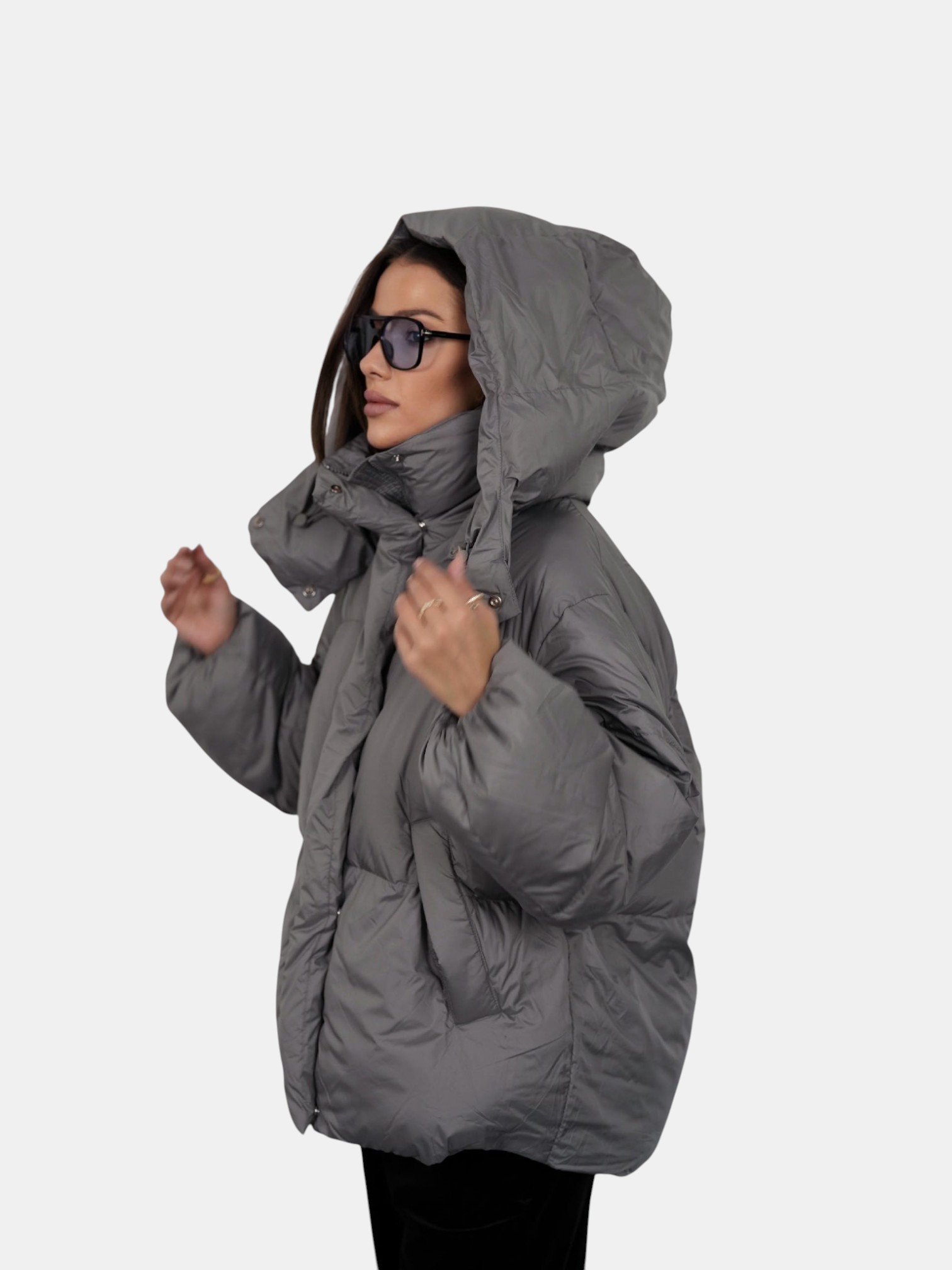 Пуховик оверсайз серый