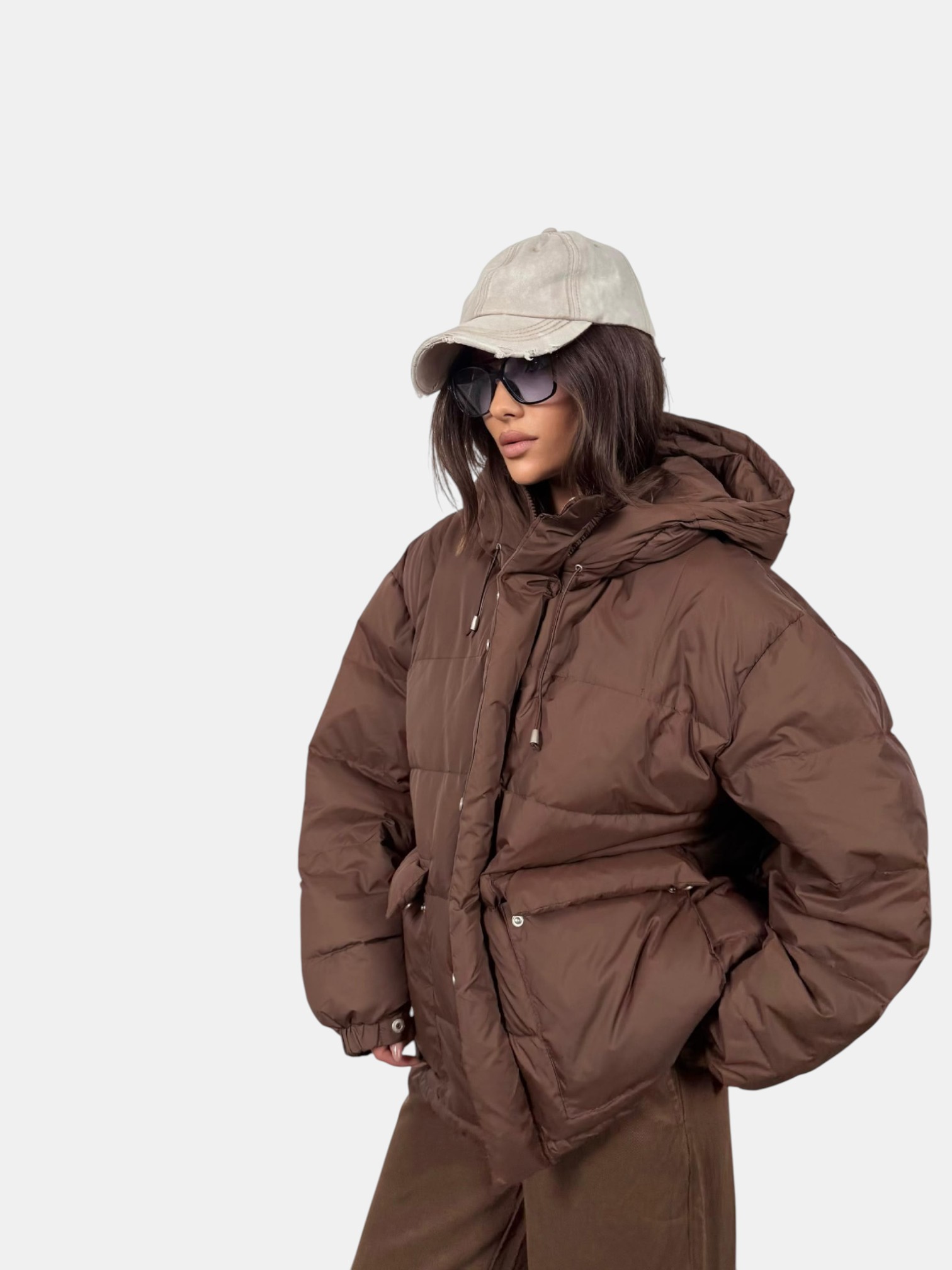 Пуховик оверсайз коричневый 3147