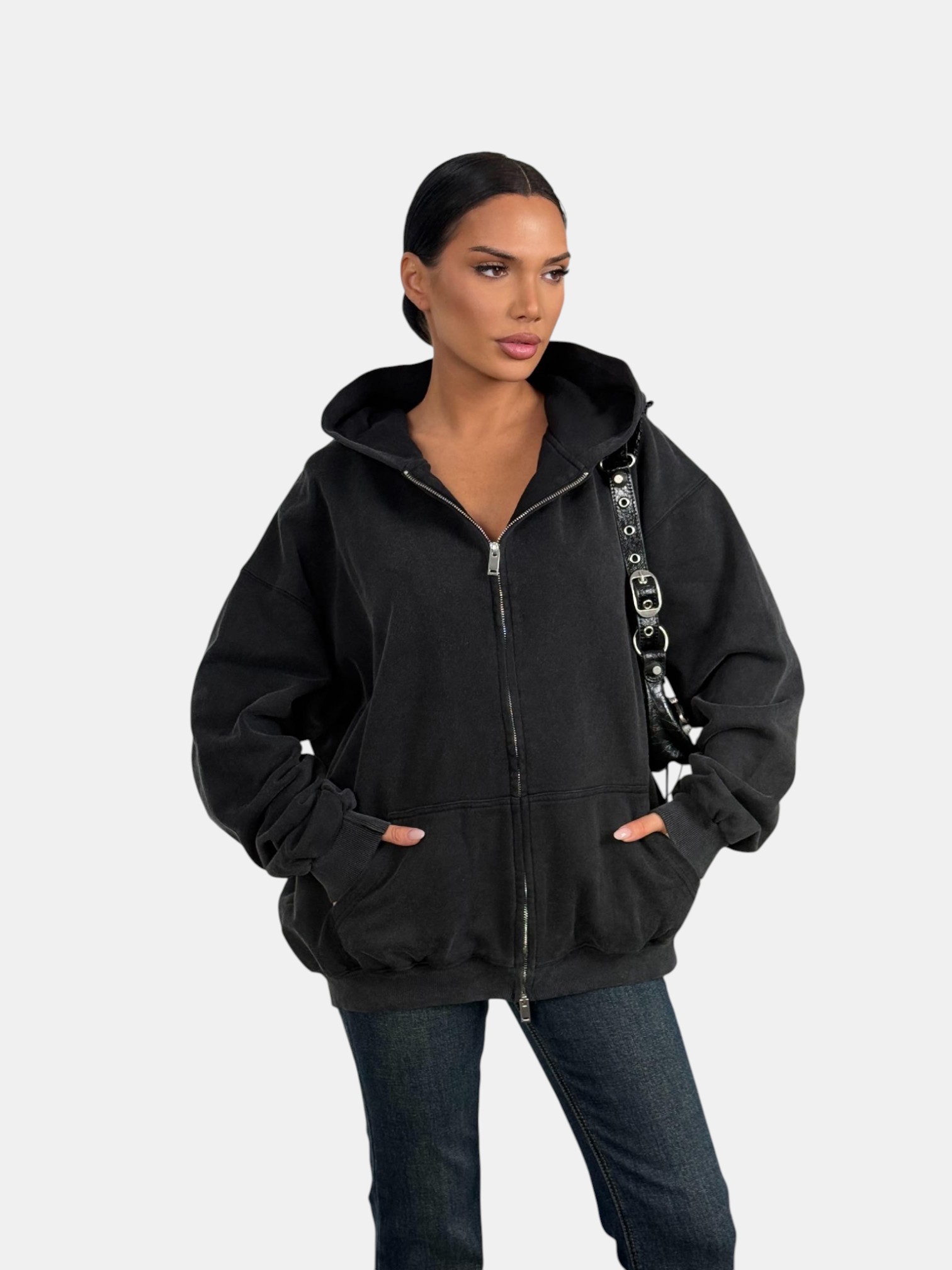 Толстовка с зипкой оверсайз черная 3179 Толстовка с зипкой оверсайз черная 3179