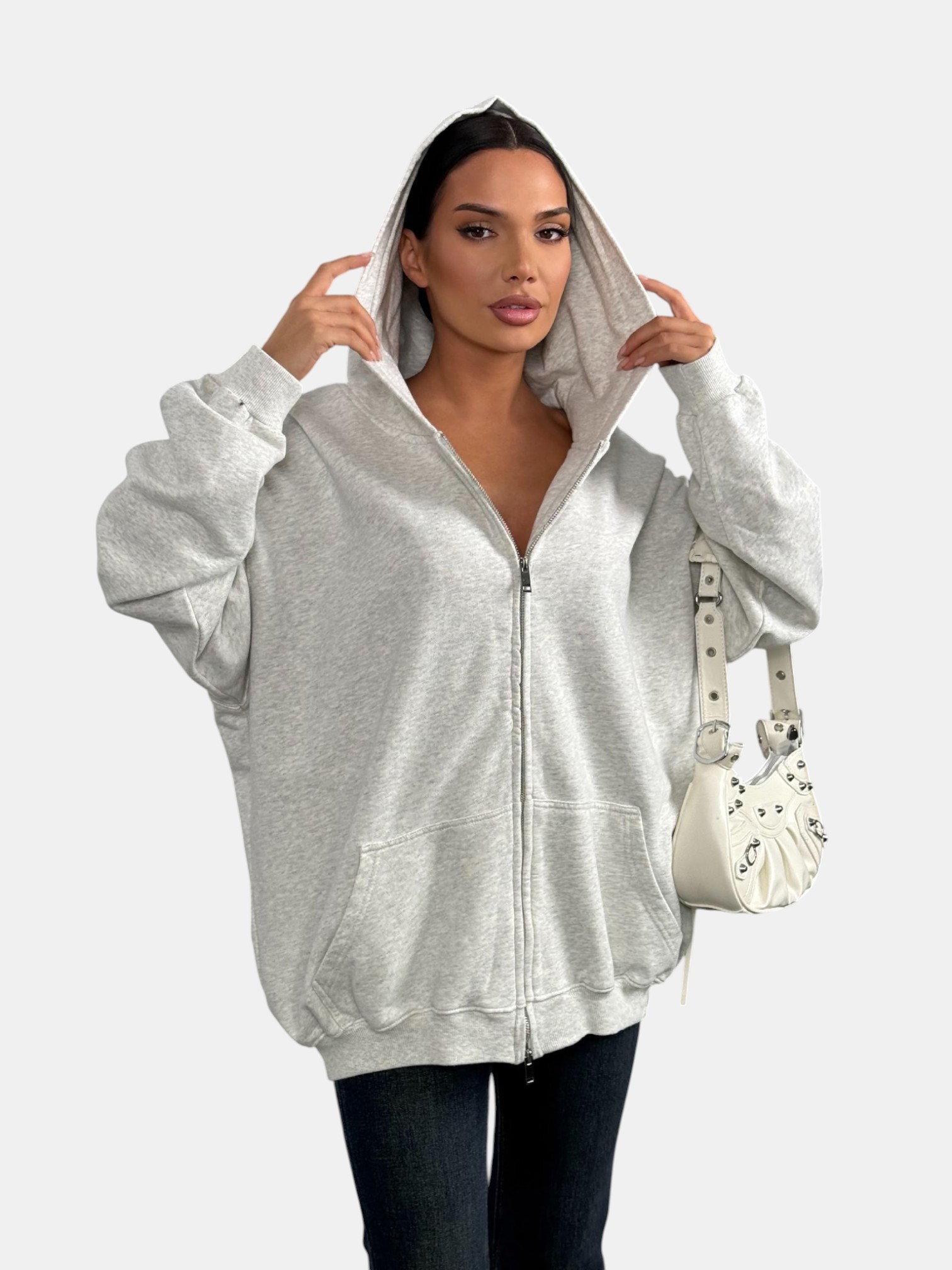 Толстовка с зипкой оверсайз белая 3178 Толстовка с зипкой оверсайз белая 3178