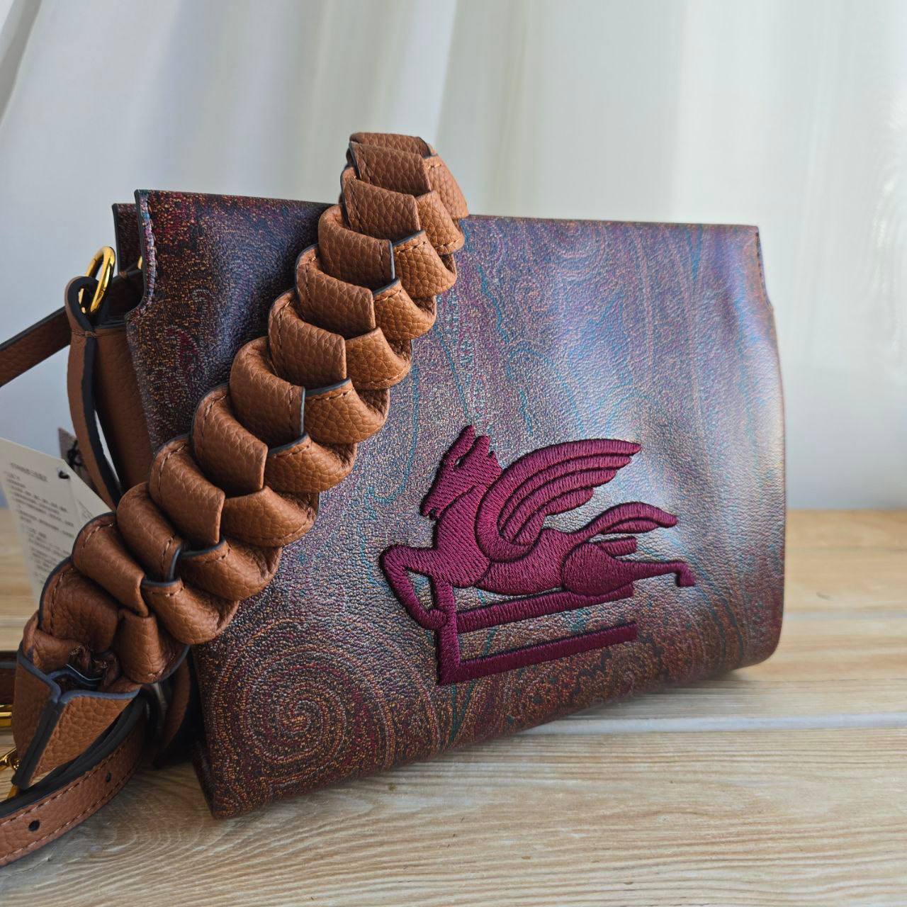 Сумка клатч ETRO канва с плетеной ручкой коричневая 3145