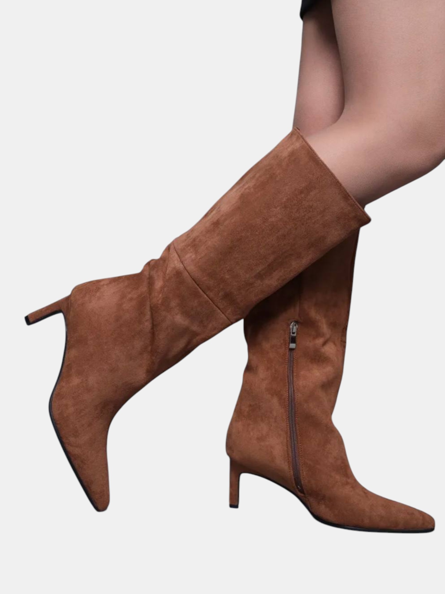 Сапоги трубы на шпильке замшевые кофейные 3308 Сапоги трубы на шпильке замшевые кофейные 3308