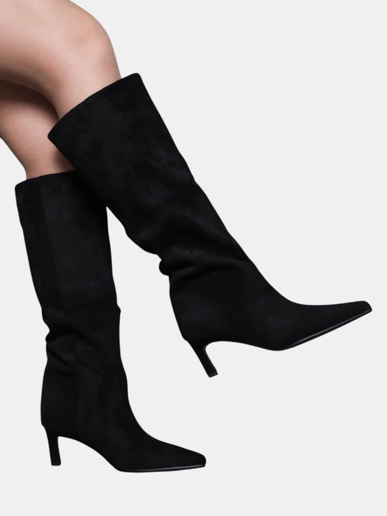Сапоги трубы на шпильке замшевые черные 3301 Сапоги трубы на шпильке замшевые черные 3301