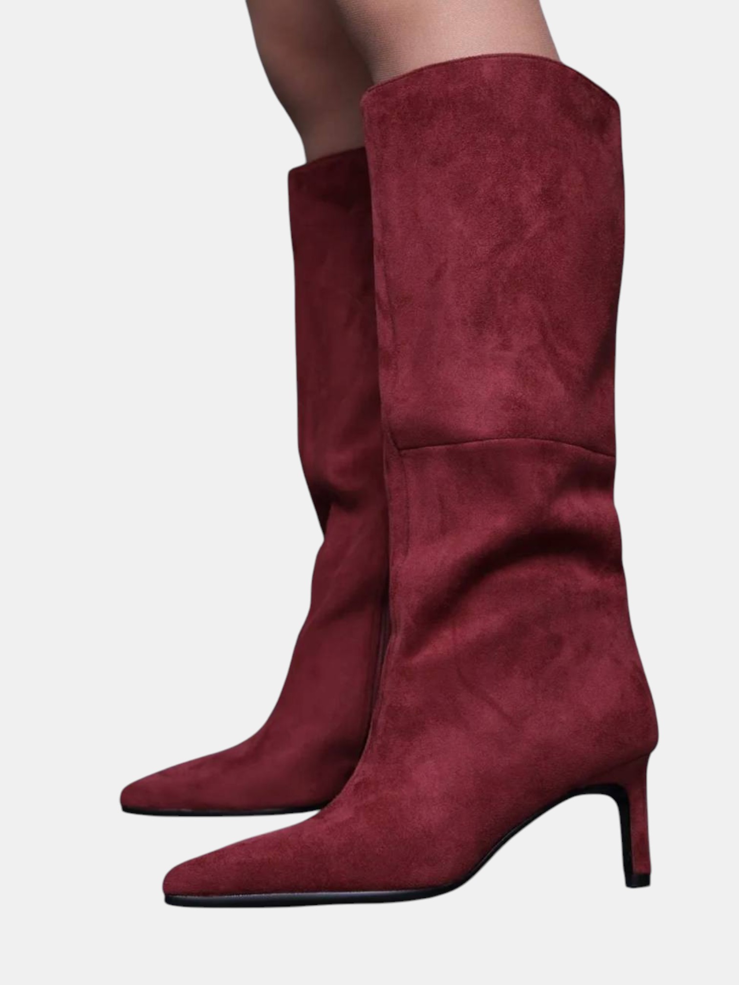 Сапоги трубы на шпильке замшевые бордовые 3307 Сапоги трубы на шпильке замшевые бордовые 3307