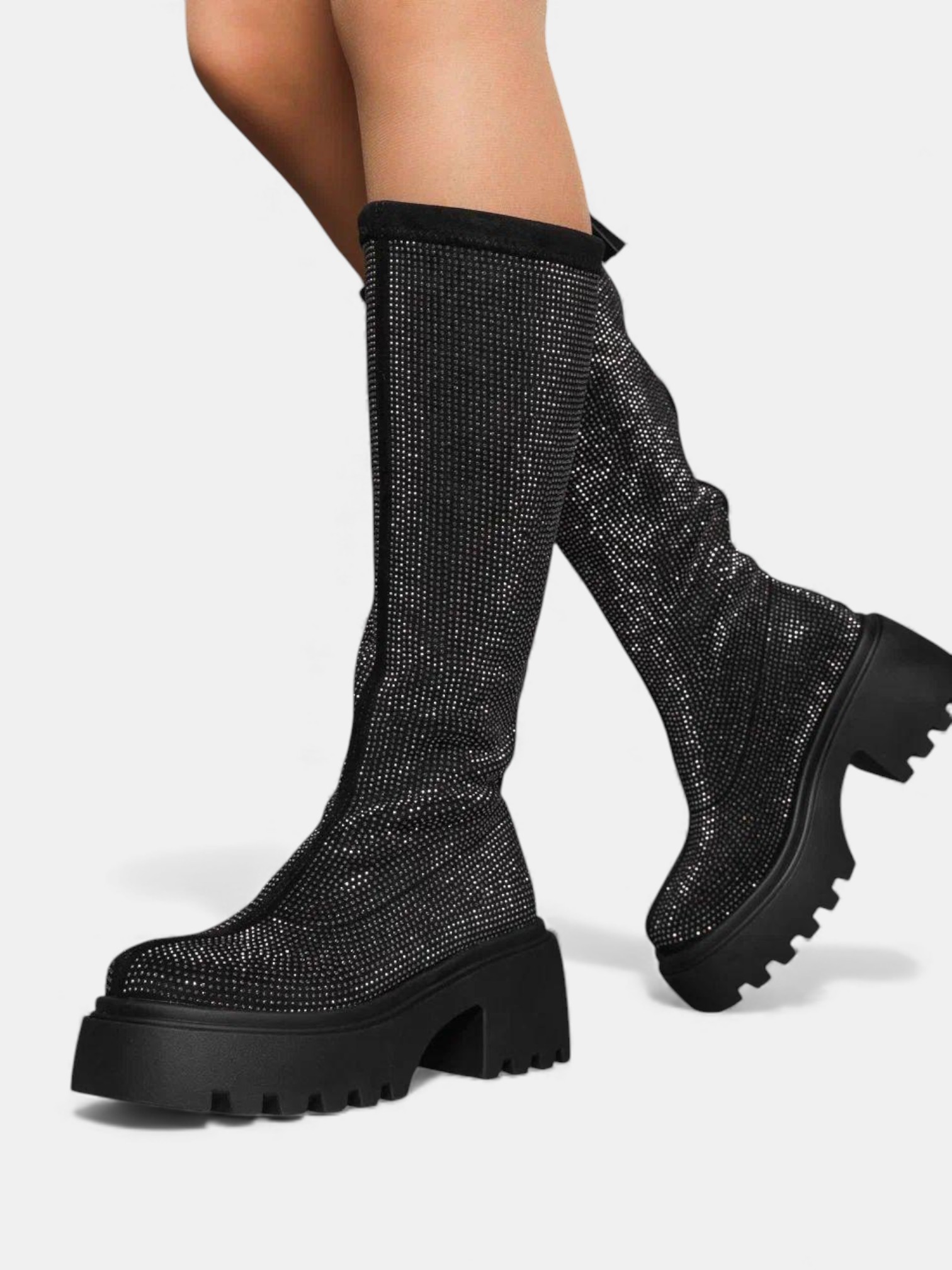 Сапоги с камнями на платформе серые 3336 Сапоги с камнями на платформе серые 3336