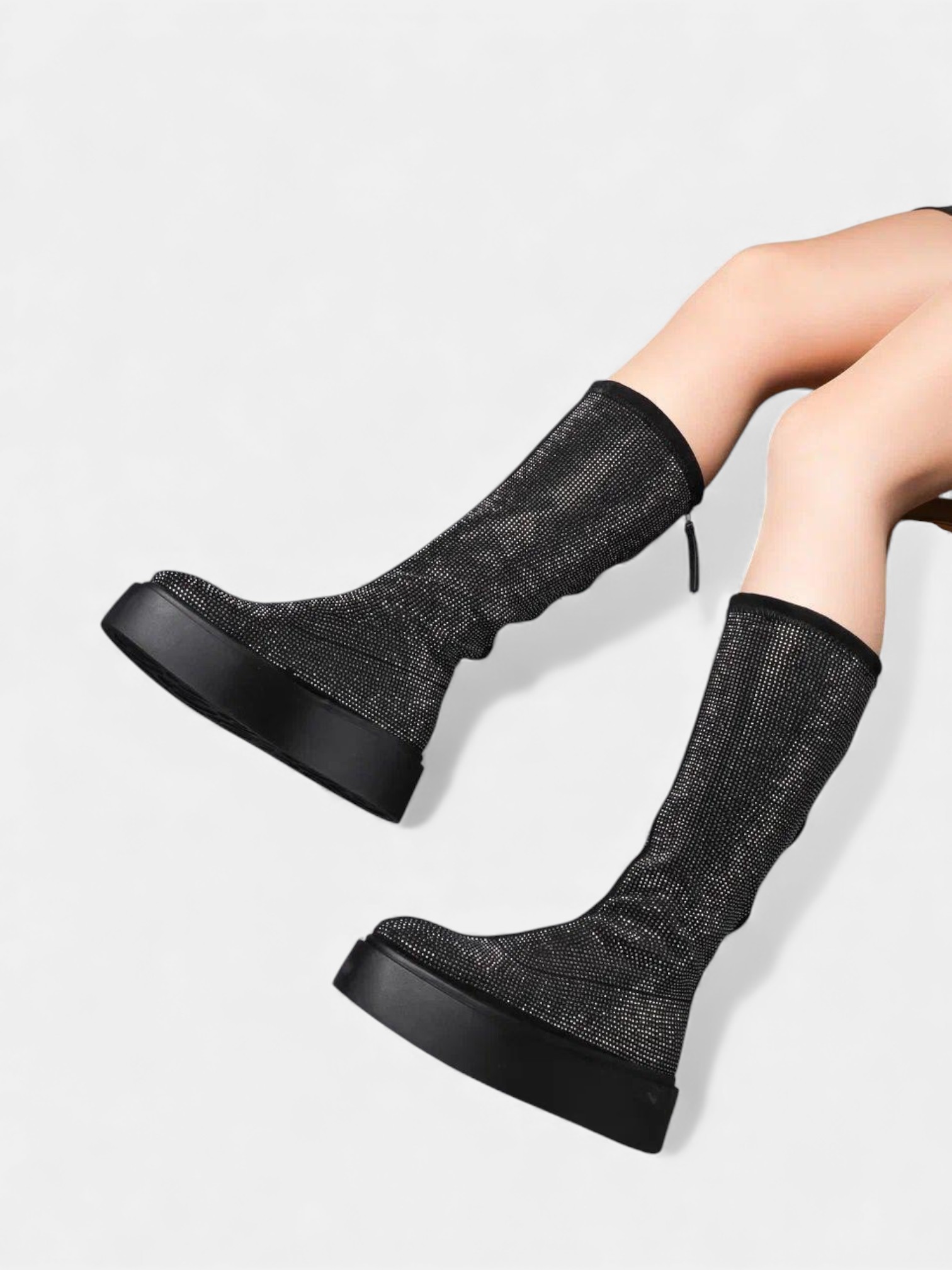 Сапоги с камнями на платформе серые 3337 Сапоги с камнями на платформе серые 3337