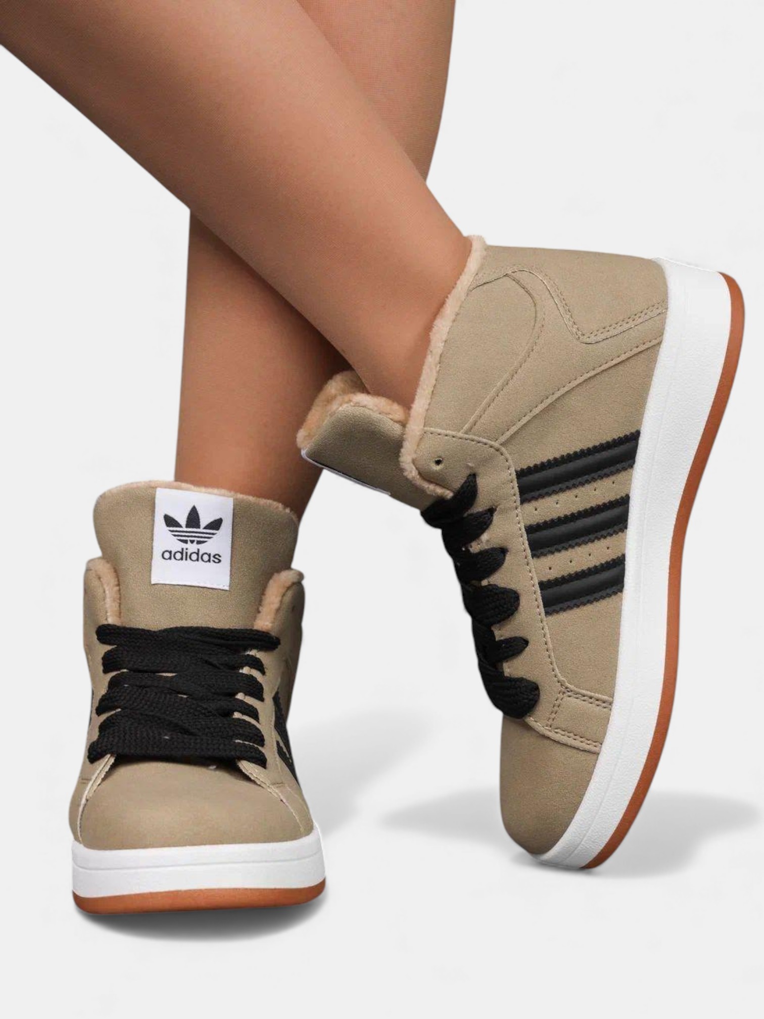 Кроссовки Adidas Campus с мехом бежевые 3385