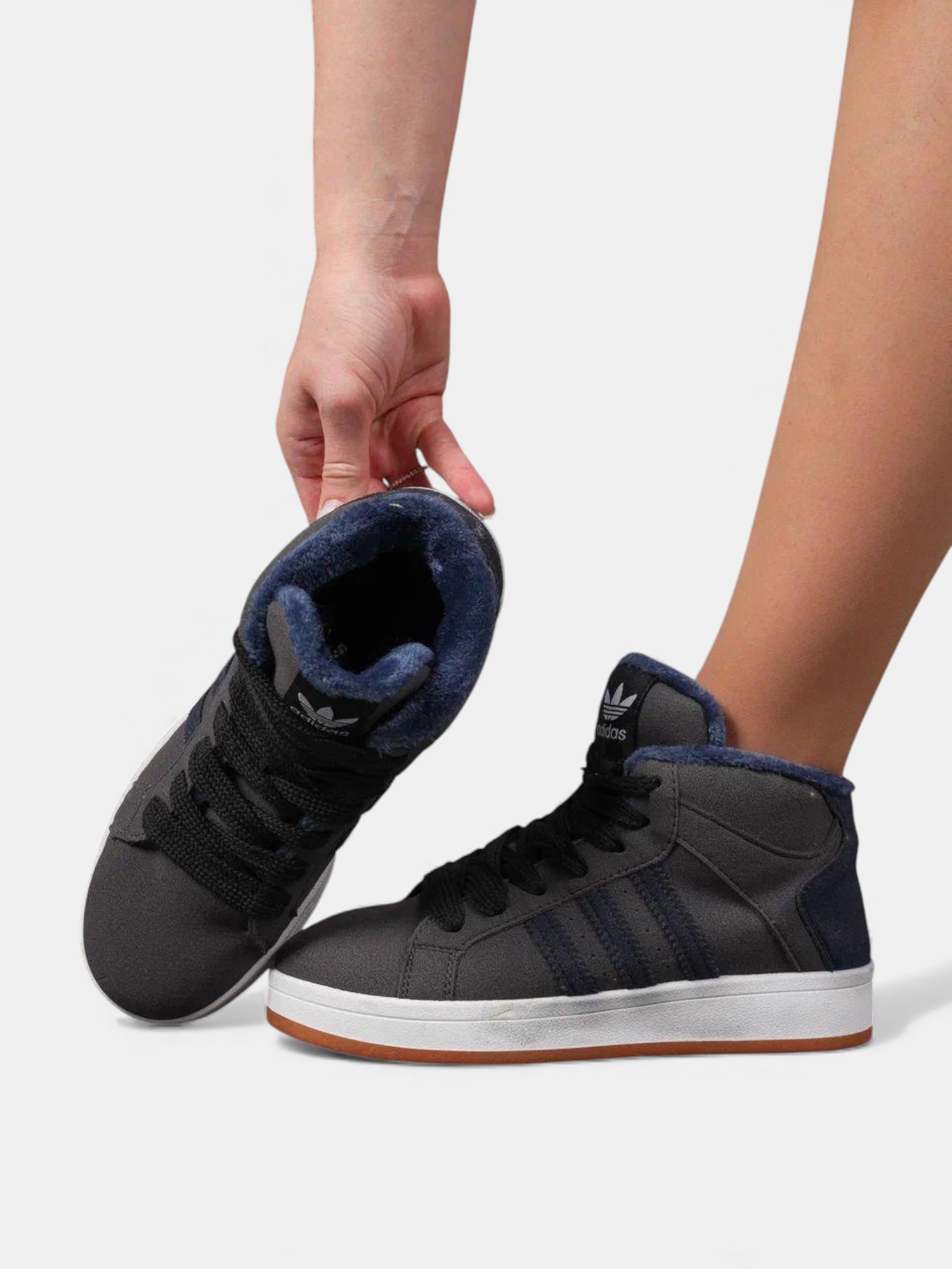 Кроссовки Adidas Campus с мехом графитовые 3387