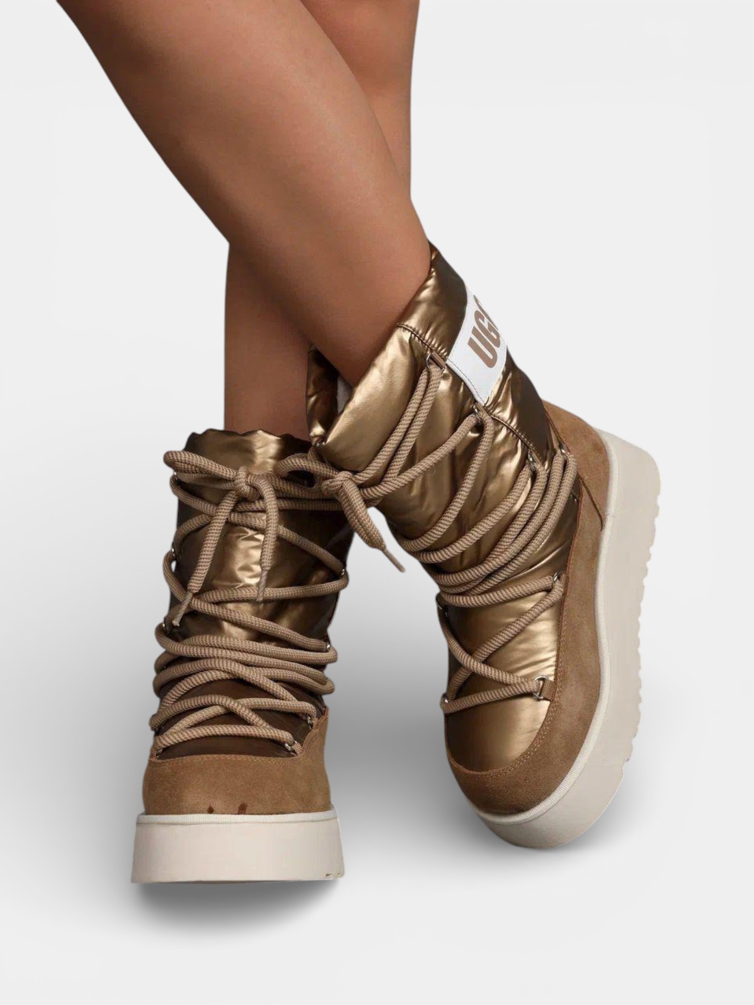 Дутики UGG на шнуровке коричневые 3426