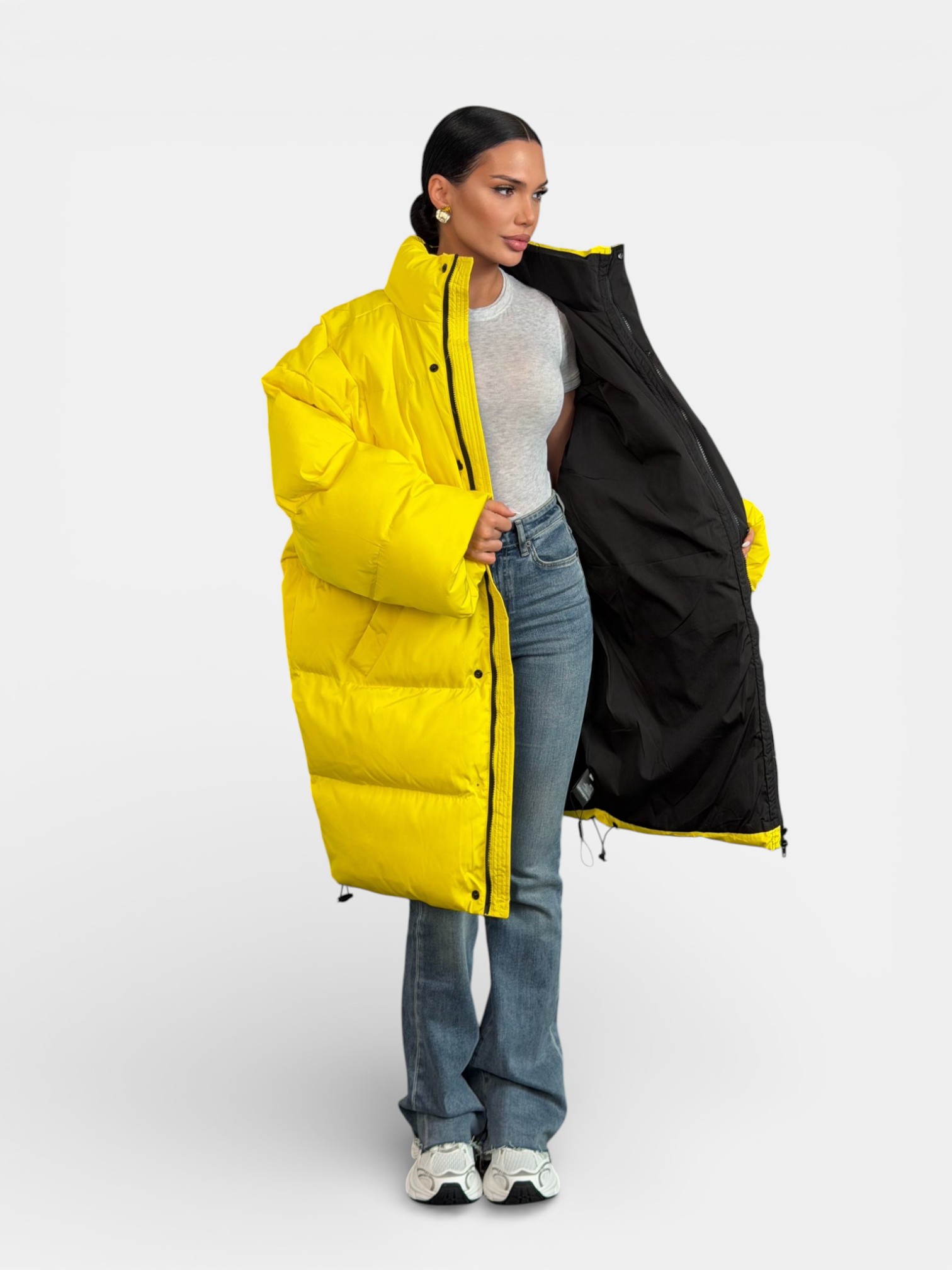 Пуховик оверсайз зимний длинный BALENCIAGA желтый 3363 Пуховик оверсайз зимний длинный BALENCIAGA желтый 3363