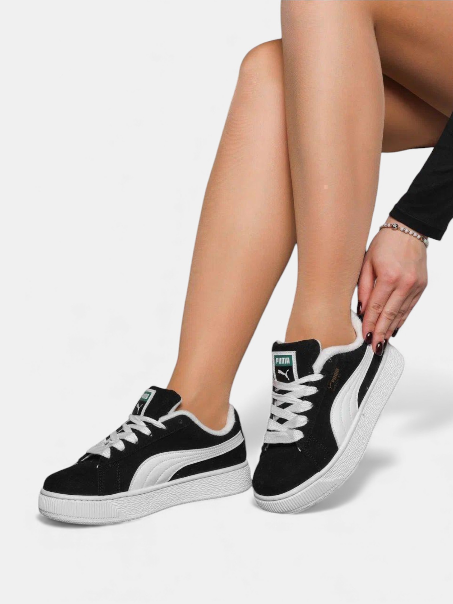 Кроссовки демисезон Puma Suede на байке черные с белым 3397