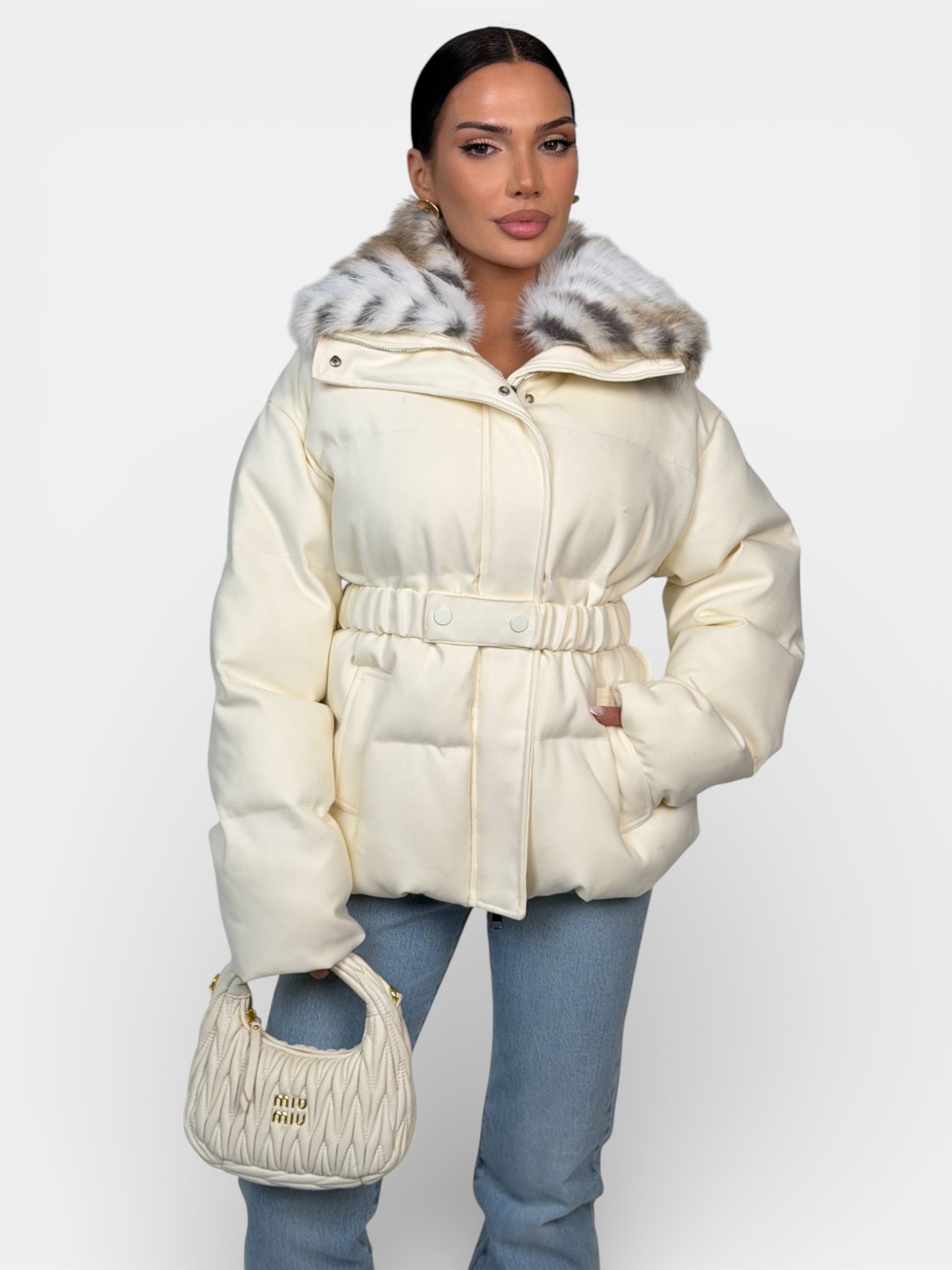 Куртка с мехом зимняя Max Mara бежевая 3474