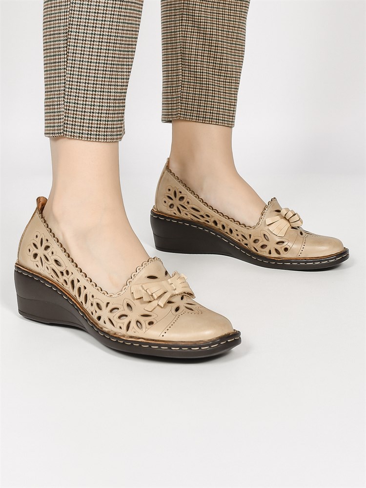 Туфли женские летние великан натуральная кожа бежевые 001-5058-1-03