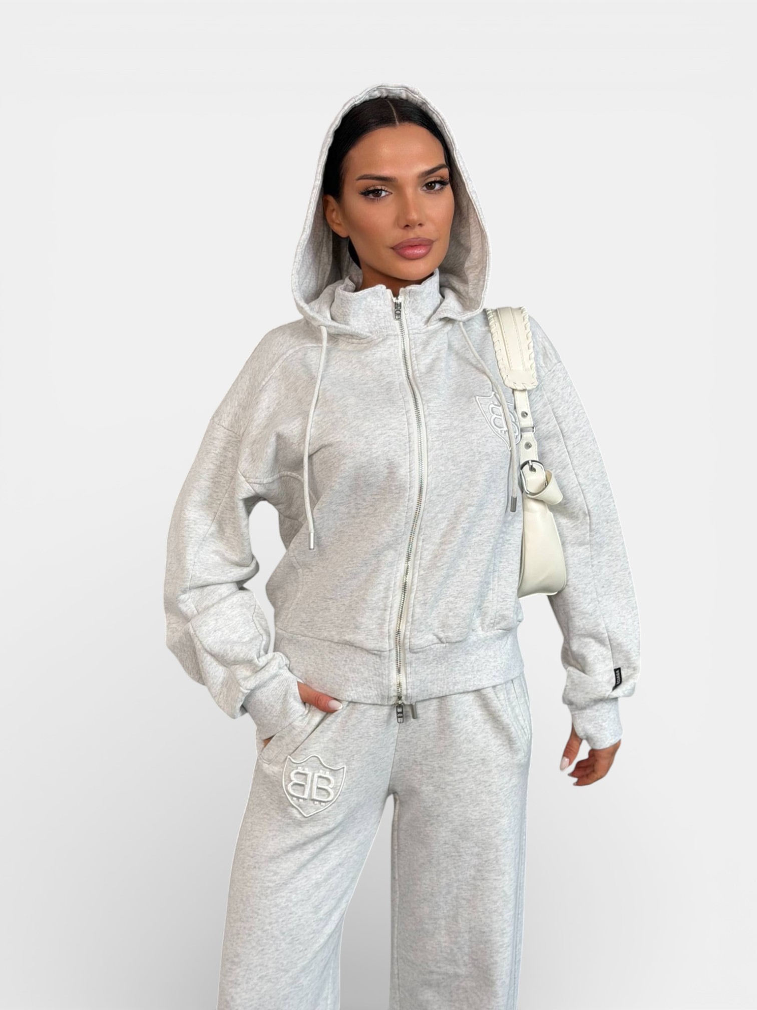 Костюм спортивный BALENCIAGA на молнии светло серый 3444 Костюм спортивный BALENCIAGA на молнии светло серый 3444