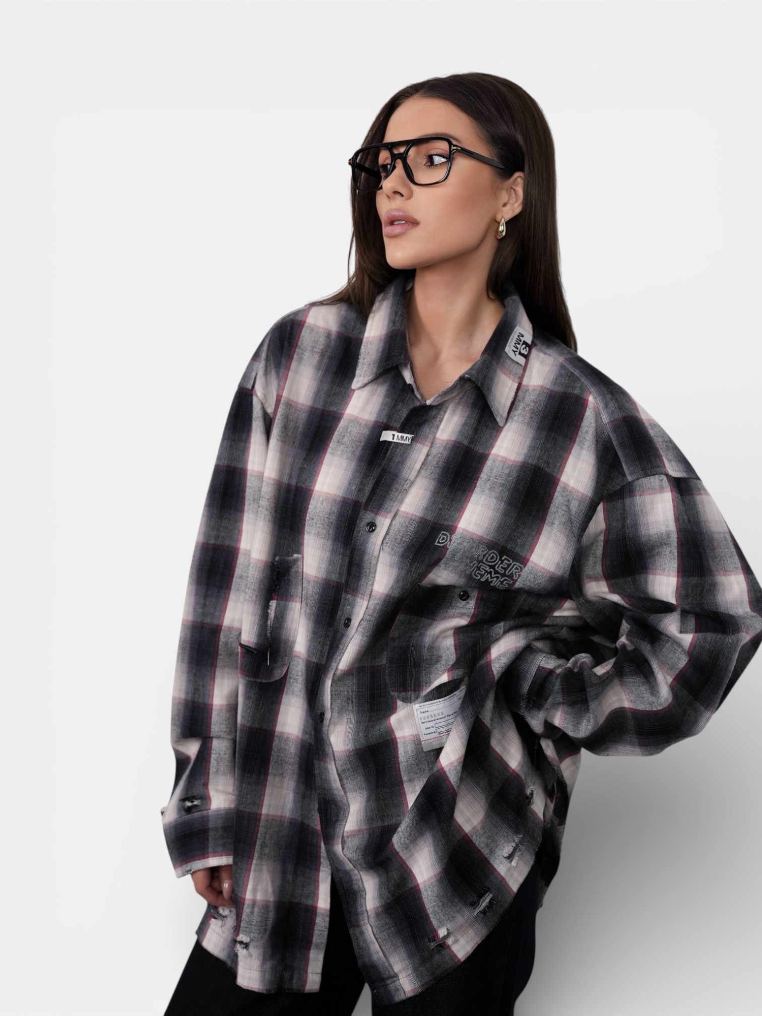 Рубашка в клетку MMY черно белая 3471