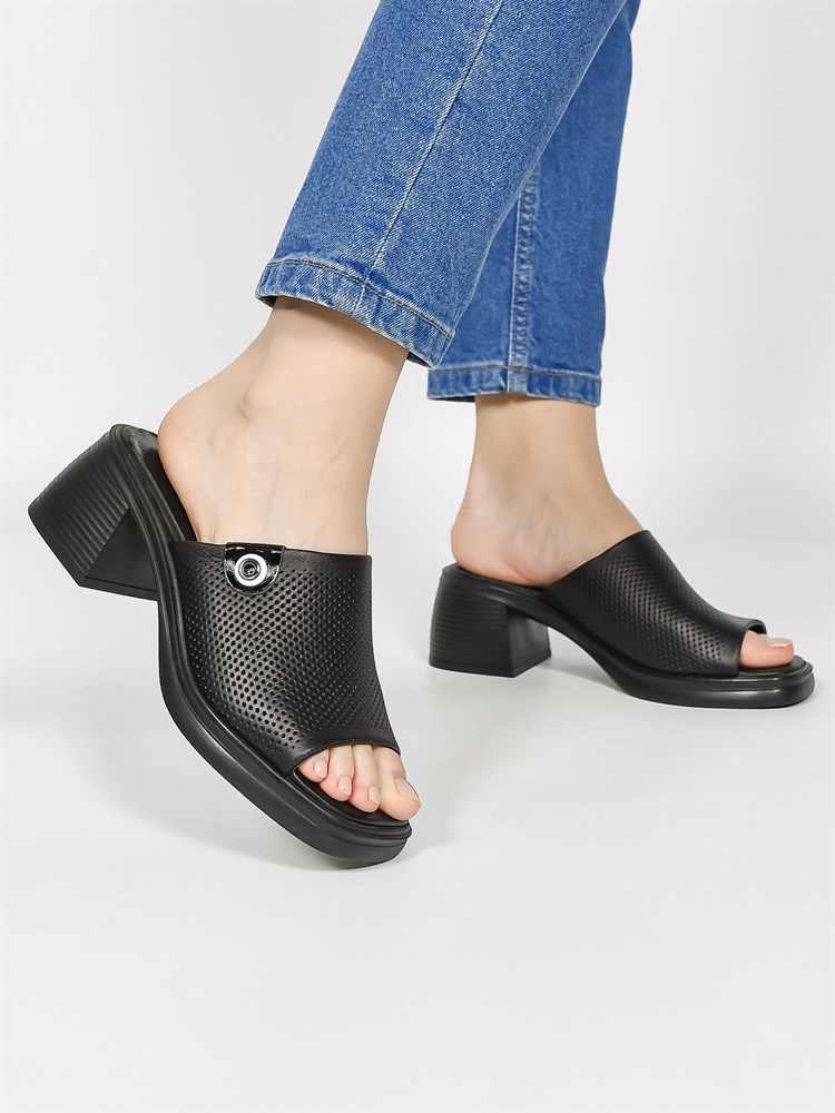 Сабо женские летние натуральная кожа черные 128-01