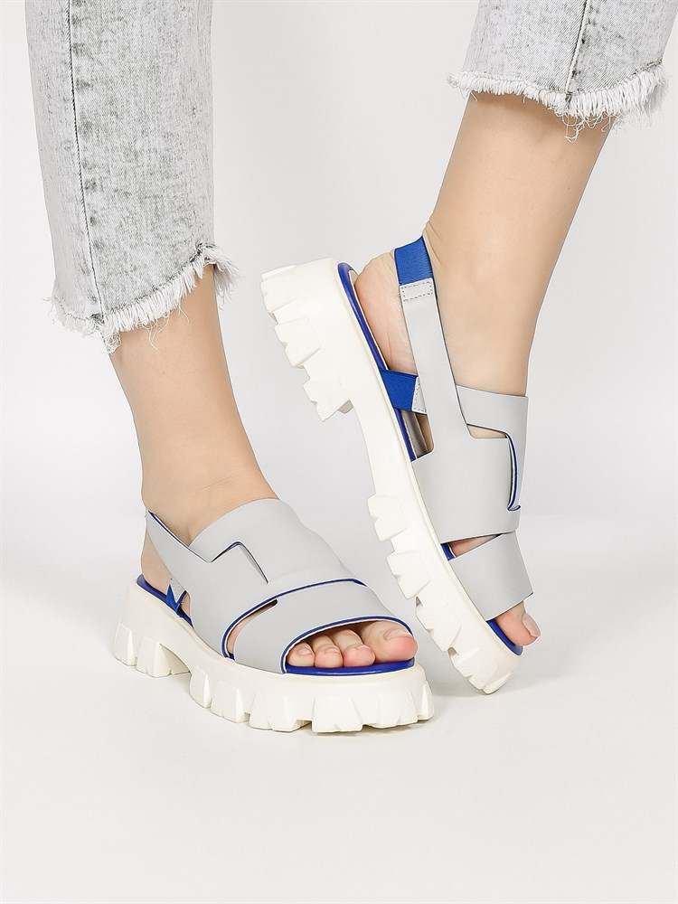 Босоножки женские летние натуральная кожа серые 253 Denim