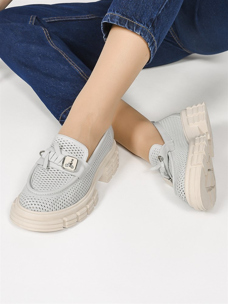 Лоферы женские натуральная кожа серые 011-811 Gri