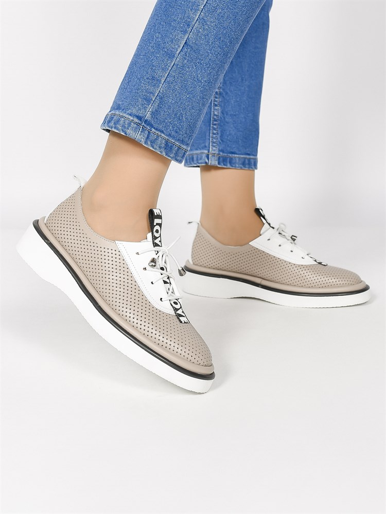 Лоферы женские летние натуральная кожа бежевые 142-18-02-12