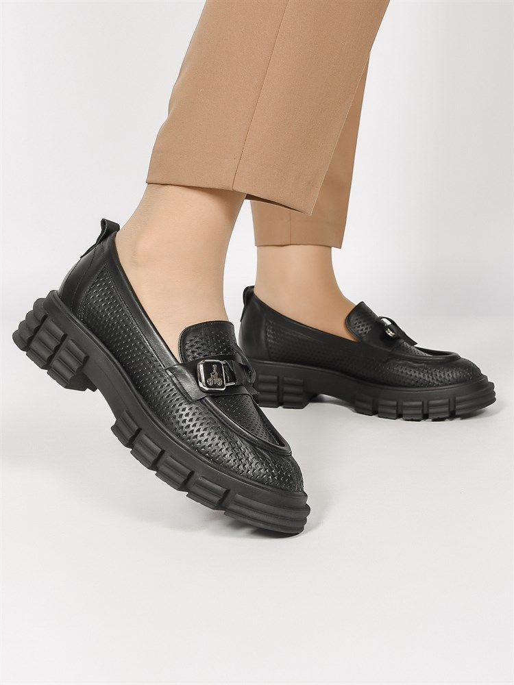 Лоферы женские натуральная кожа черные 011-811 Siyah