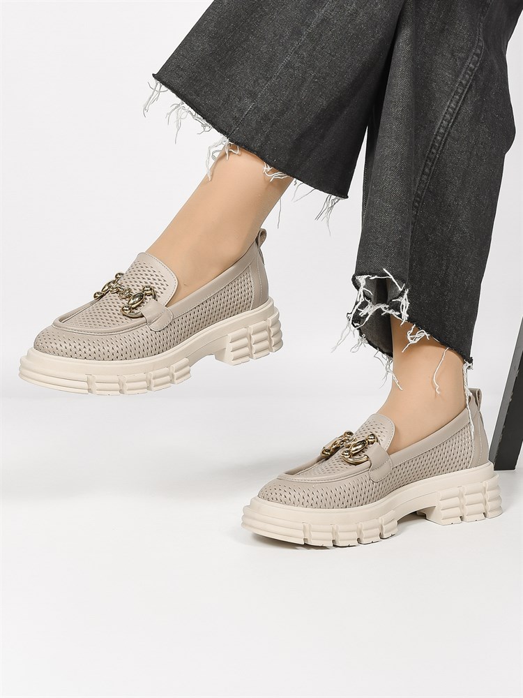 Лоферы женские натуральная кожа бежевые 011-762 Vizon