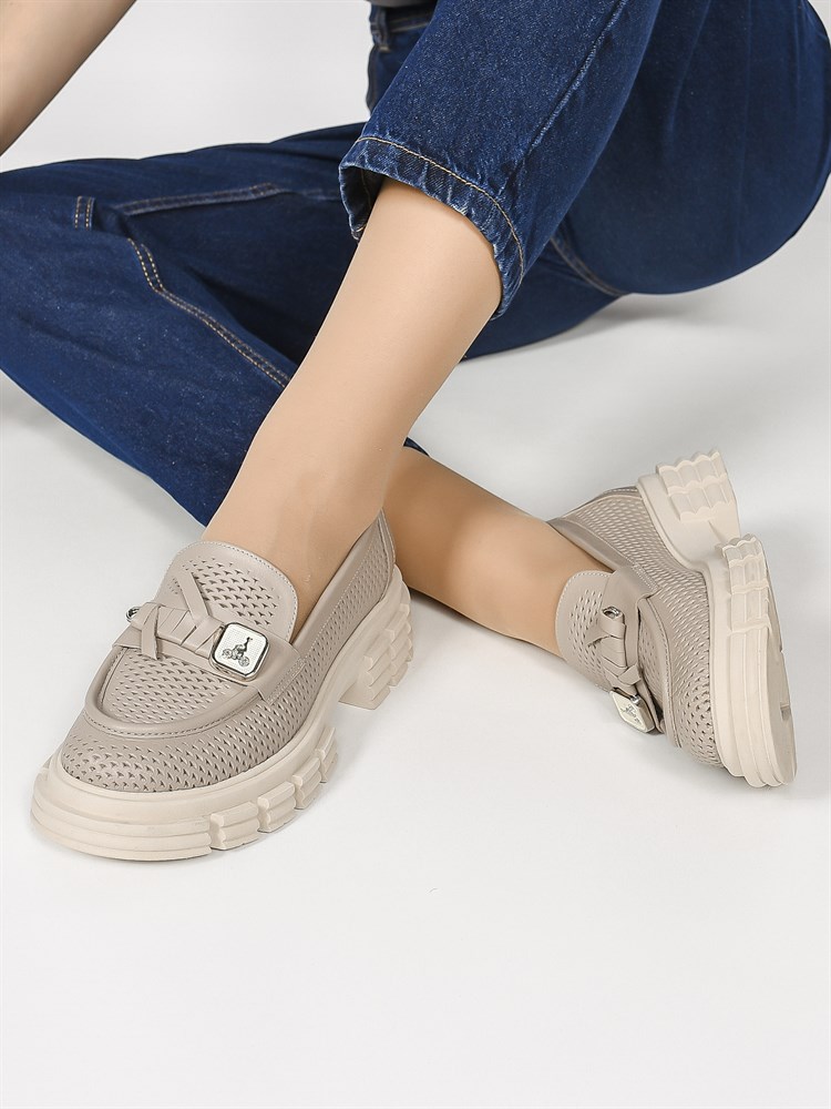 Лоферы женские натуральная кожа бежевые 011-811 Vizon