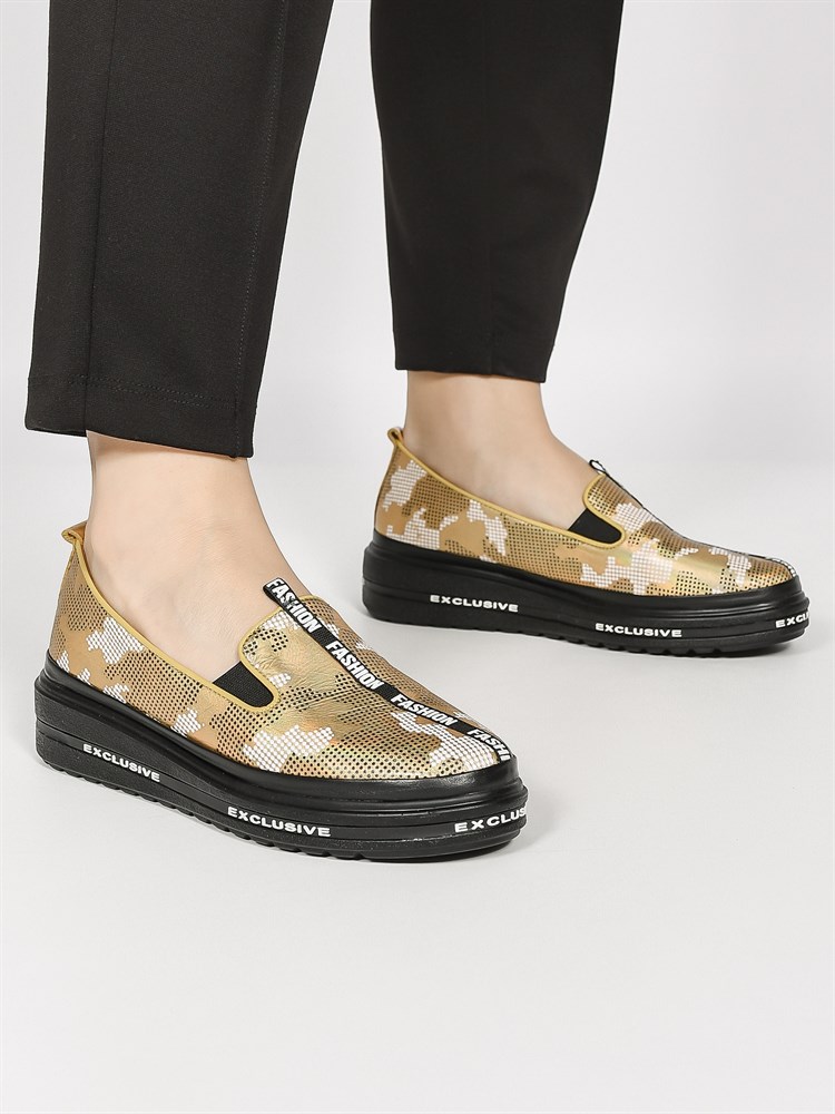 Лоферы женские летние натуральная кожа золотистые 03-20