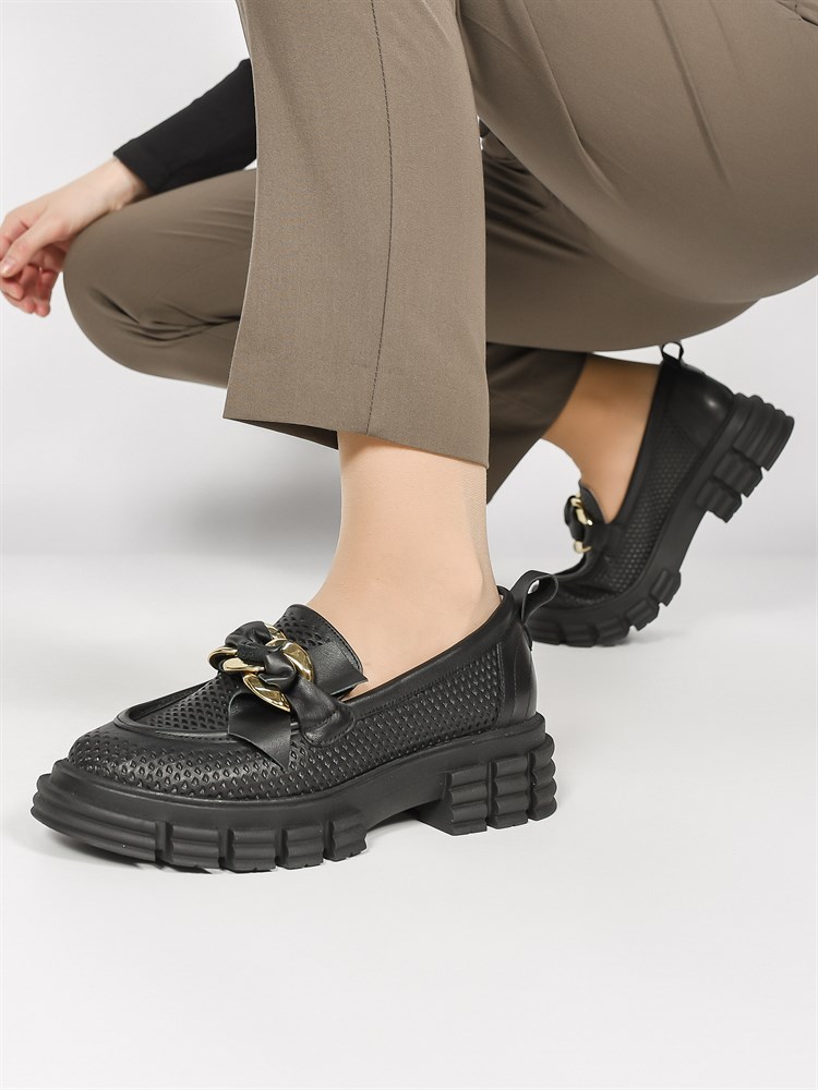 Лоферы женские натуральная кожа черные 011-762 Siyah