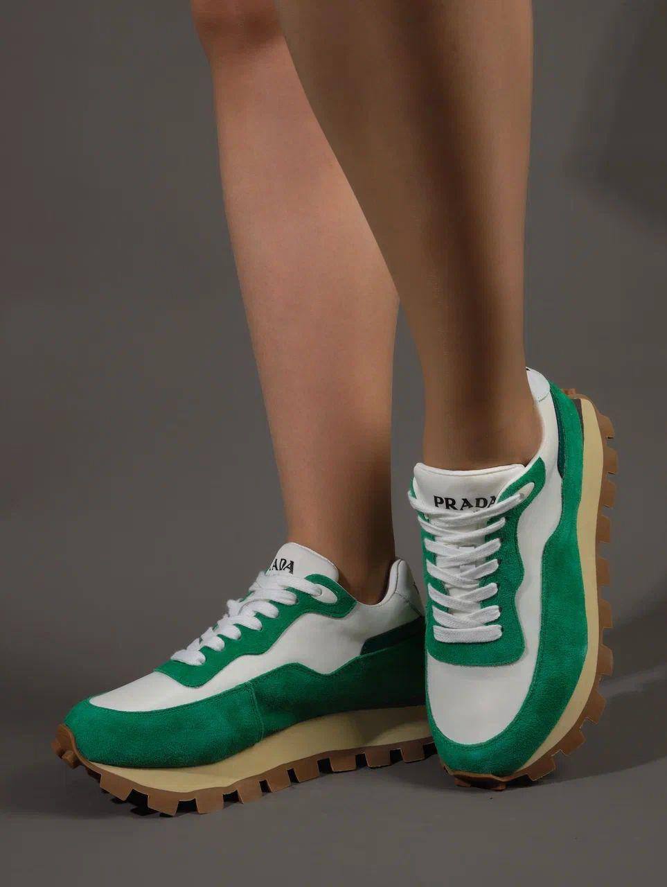 Кроссовки женские брендовые натуральная кожа зеленые 36432