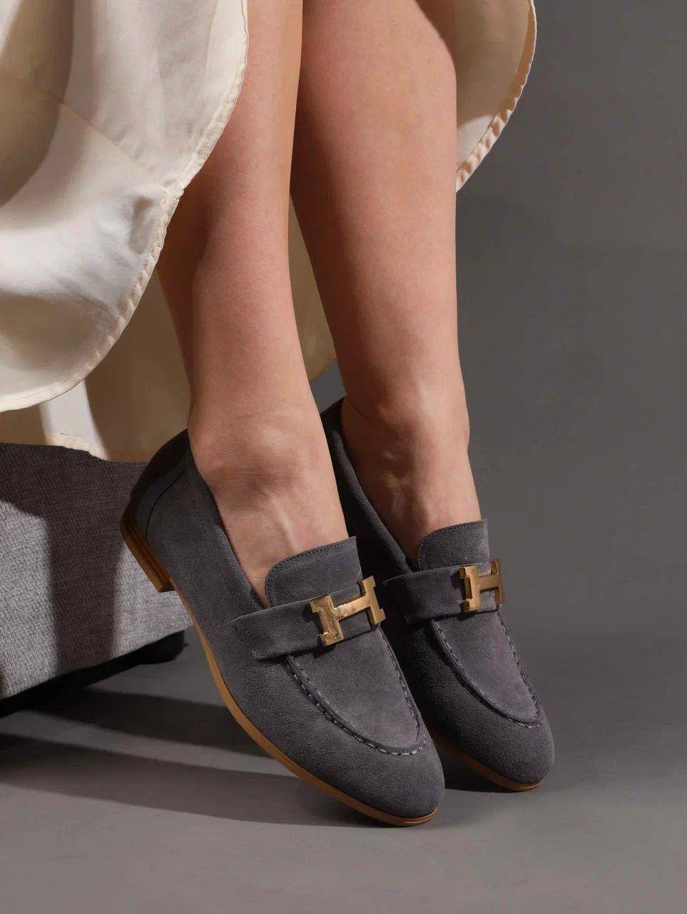 Лоферы женские брендовые натуральная замша серые 3652